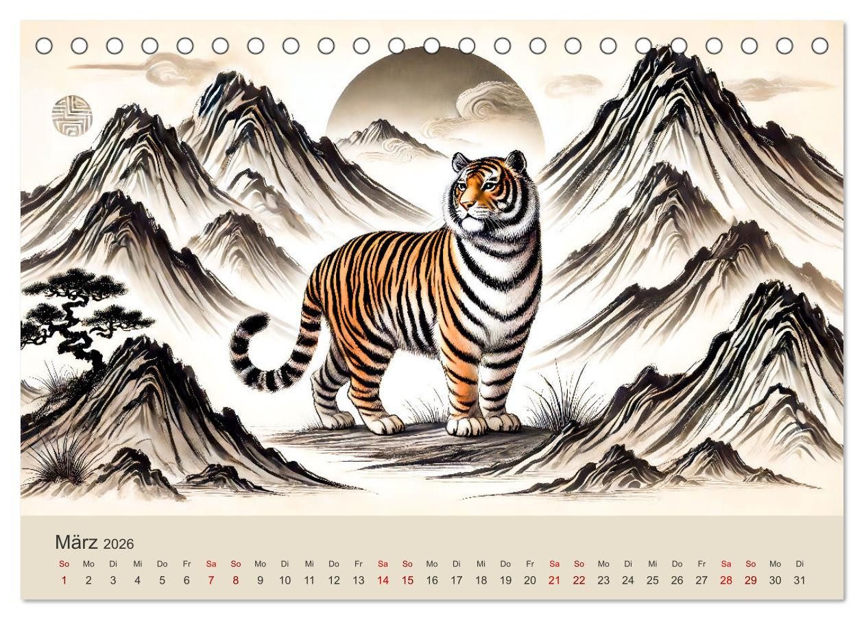 CALVENDO Wandkalender Chinesische Tierkreiszeichen - Kunstvolle KI-Tuschemalerei des Ostens