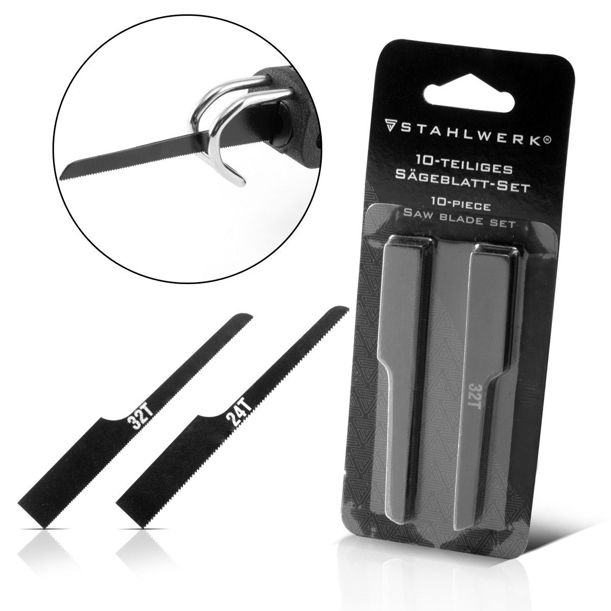STAHLWERK Druckluftwerkzeug 10-teiliges Set Ersatzsägeblätter, (Packung, 10-tlg., Set), Einsatz im KFZ Bereich sowie Karosserie und Maschinenbau