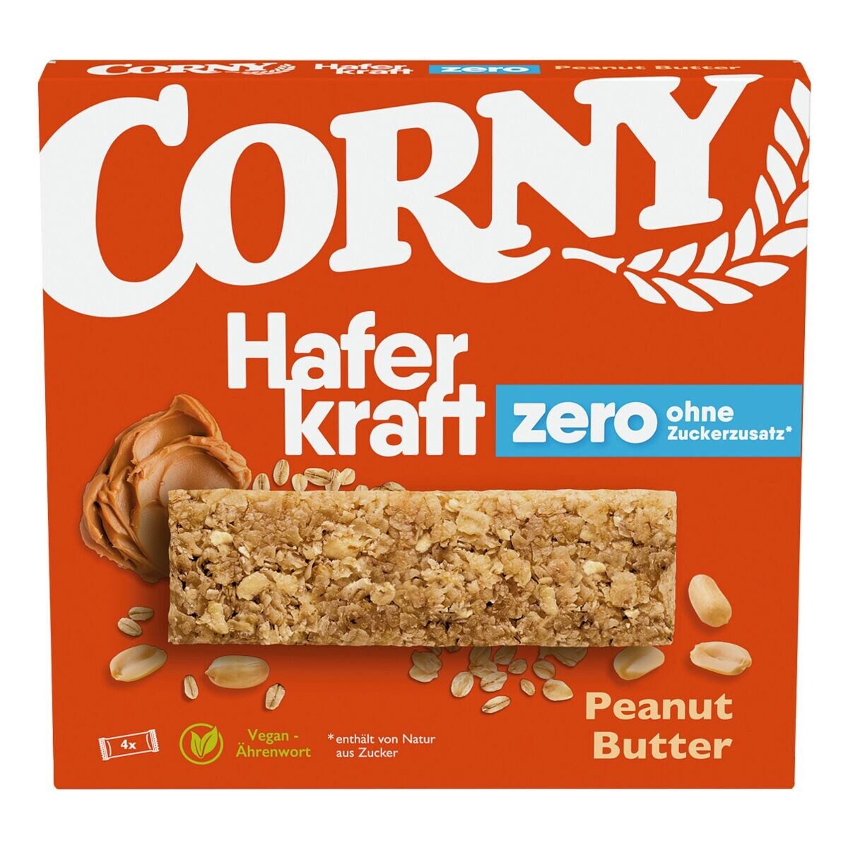 CORNY Riegel Haferkraft zero Peanut Butter, 4 Haferriegel