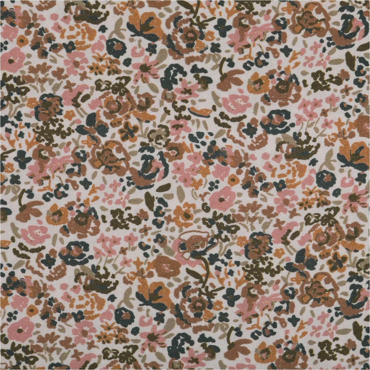 SCHÖNER LEBEN. Stoff Viskose Meterware für Bekleidung Naima Blümchen ecru bunt 145cm beige, allergikergeeignet,atmungsaktiv,pflegeleicht