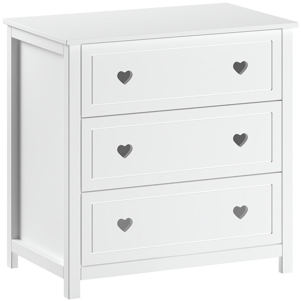 Vipack Kommode Amori, 3 geräumige Schubladen mit Soft-Close (B/H/T ca. 90x89x76cm, Fronten mit verspieltem Herz-Ornament), bieten viel Stauraum, weiß lackiert