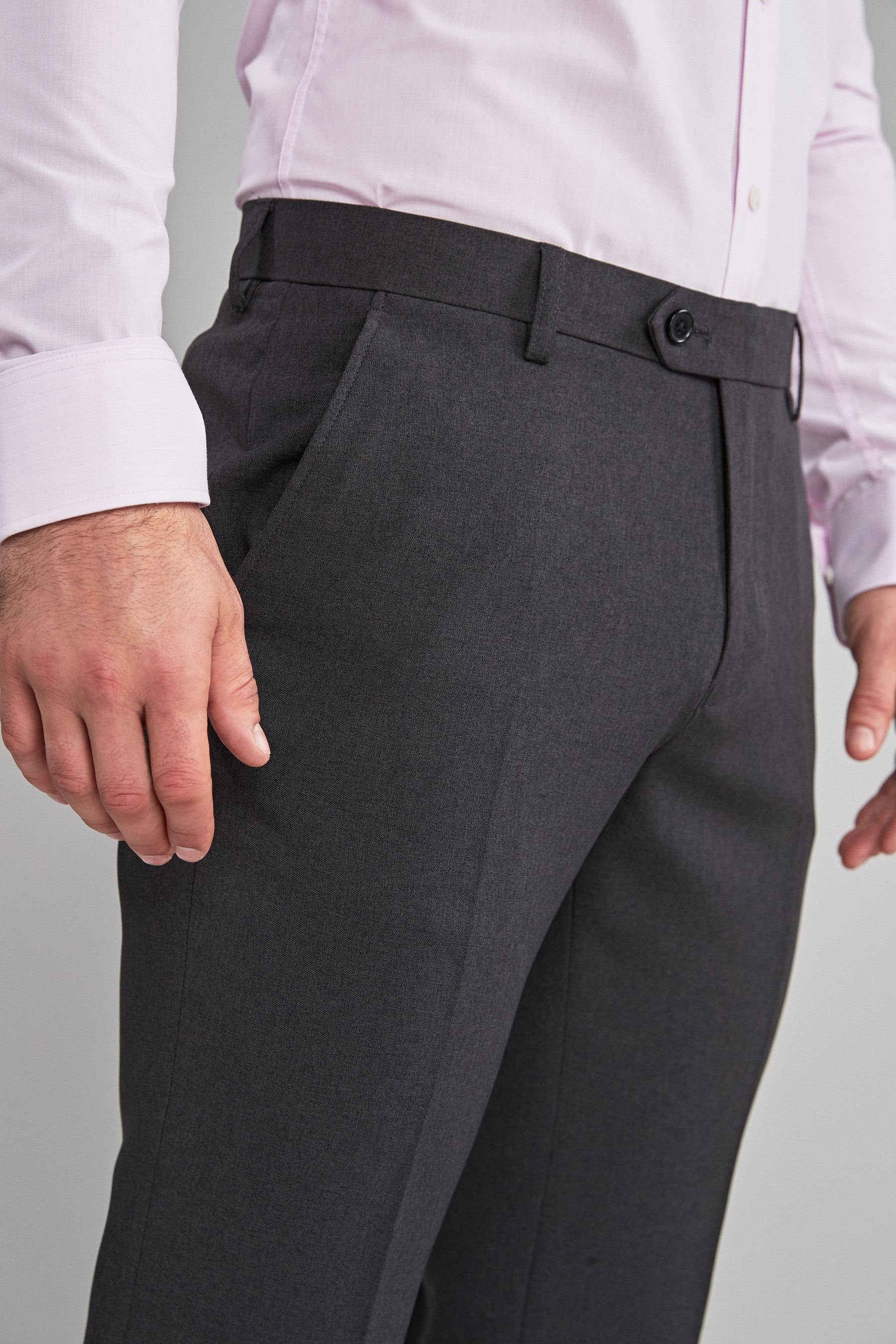 Slim Stretch-Hose Fit ohne Charcoal Bundfalte, Grey Maschinenwäsche (1-tlg) Next Hose