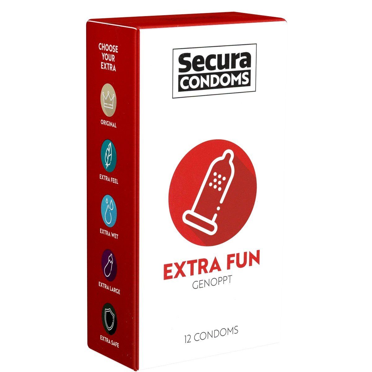 Secura Kondome Extra Fun Kondome mit Noppen, Packung mit, 12 St., Kondome mit aufregenden Stimulationsnoppen, genoppte Kondome für intensiven Extra-Spaß