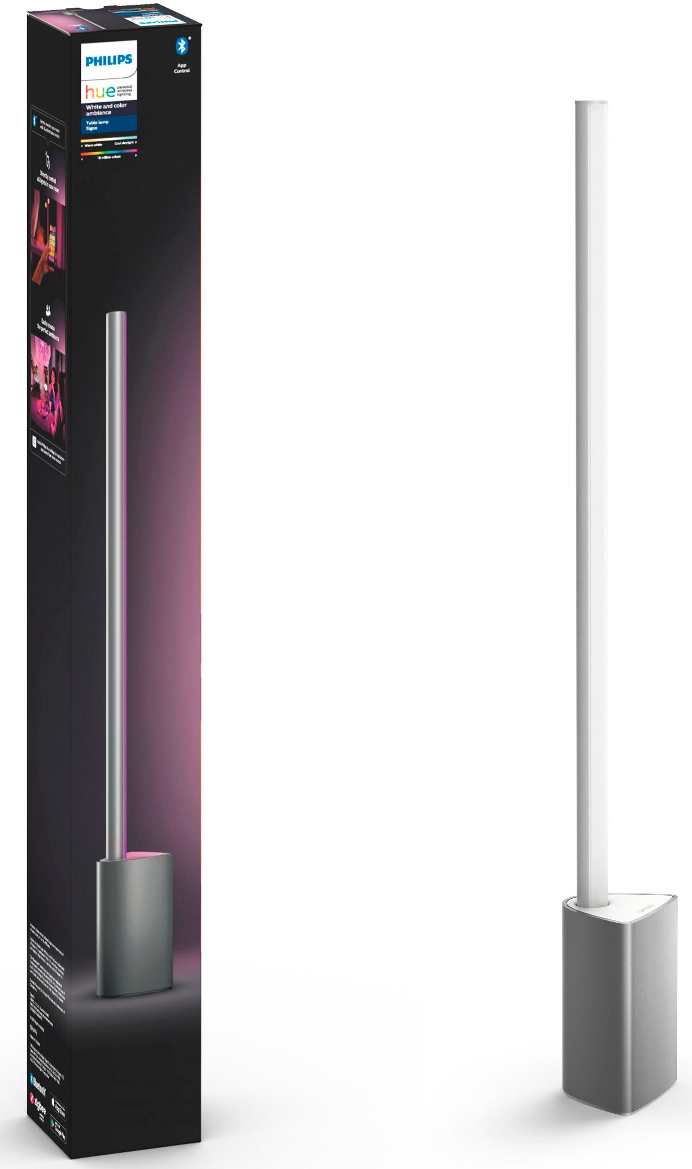 Philips Hue LED Tischleuchte Gradient Signe Tischleuchte, Abschaltautomatik, Bluetooth, CCT - über Fernbedienung, Dimmfunktion, Farbsteuerung, Farbwechsel, Leuchtdauer einstellbar, Memoryfunktion, Nachtlichtfunktion, RGB, Smart Home, Timerfunktion, dimmbar über Fernbedienung, erweiterbar, mehrere Helligkeitsstufen, LED fest integriert, RGB