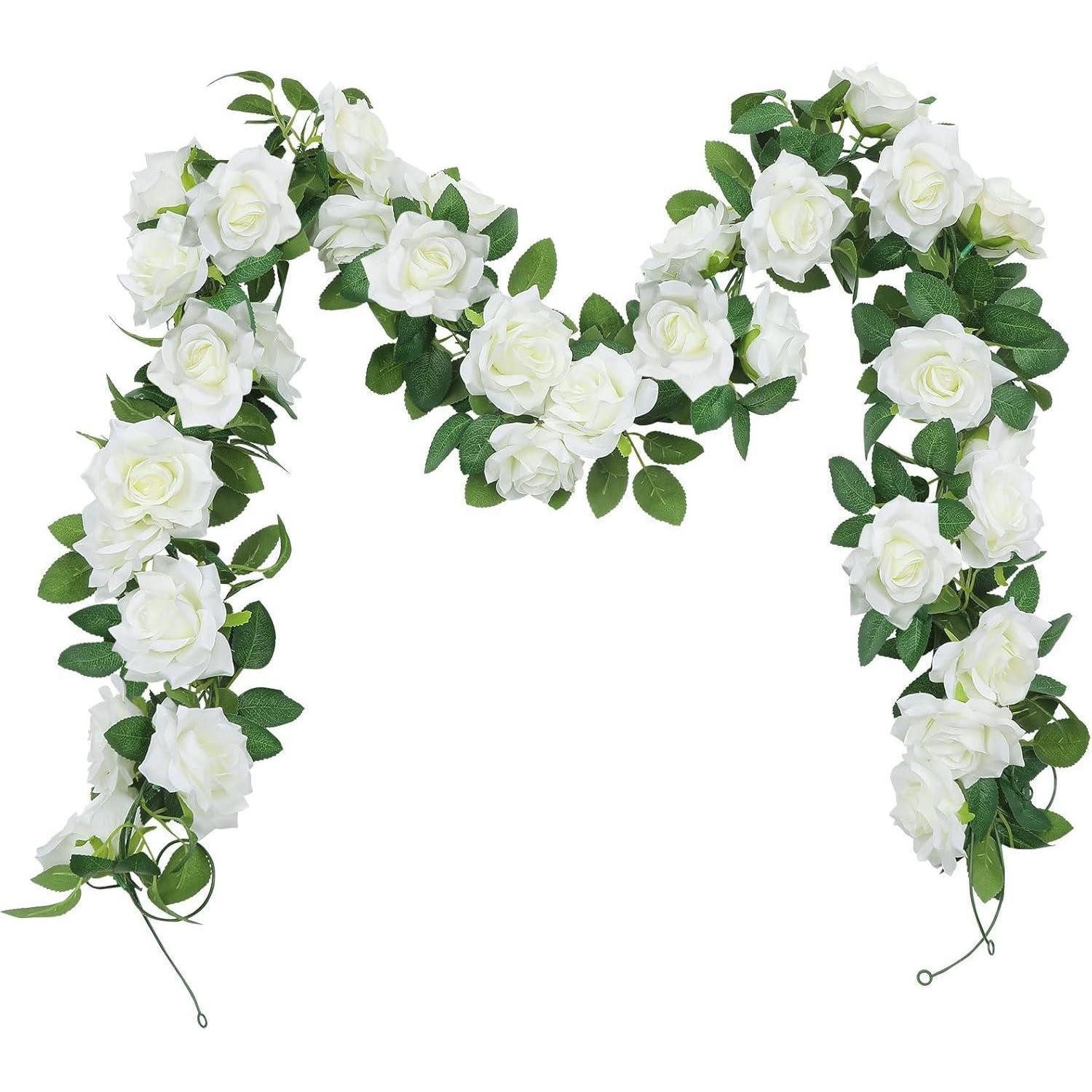 Kunstgirlande Künstliche Weiße Rosengirlanden 3er Set 6m Deko Hochzeit, SHACOS