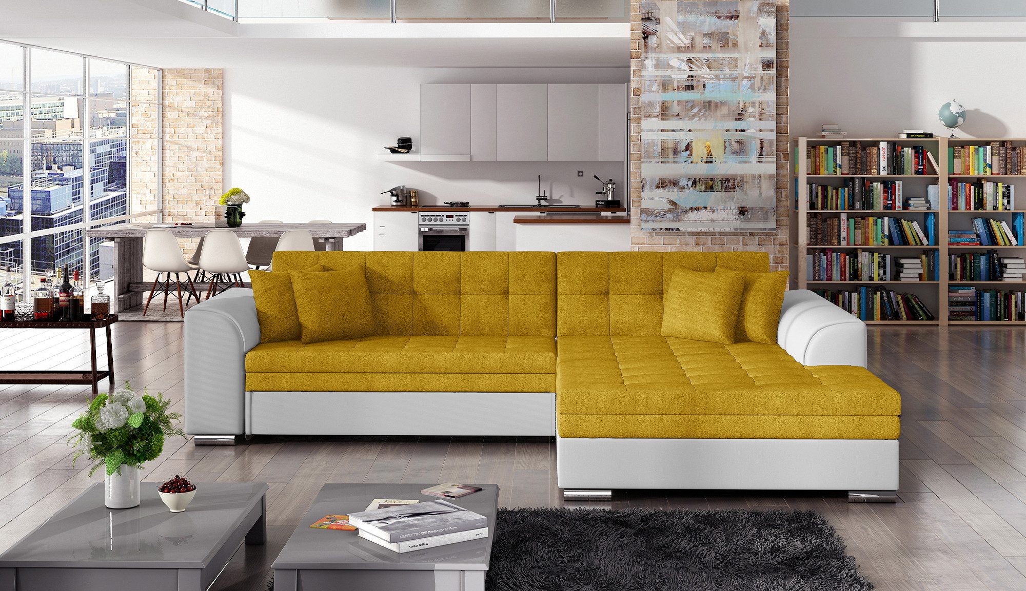 MF Design Ecksofa Ecksofa mit Schlaffunktion in Webstoff, Dolphin / false / Ja