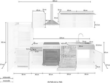 wiho Küchen Küchenzeile Husum, ohne E-Geräte, Breite 280 cm