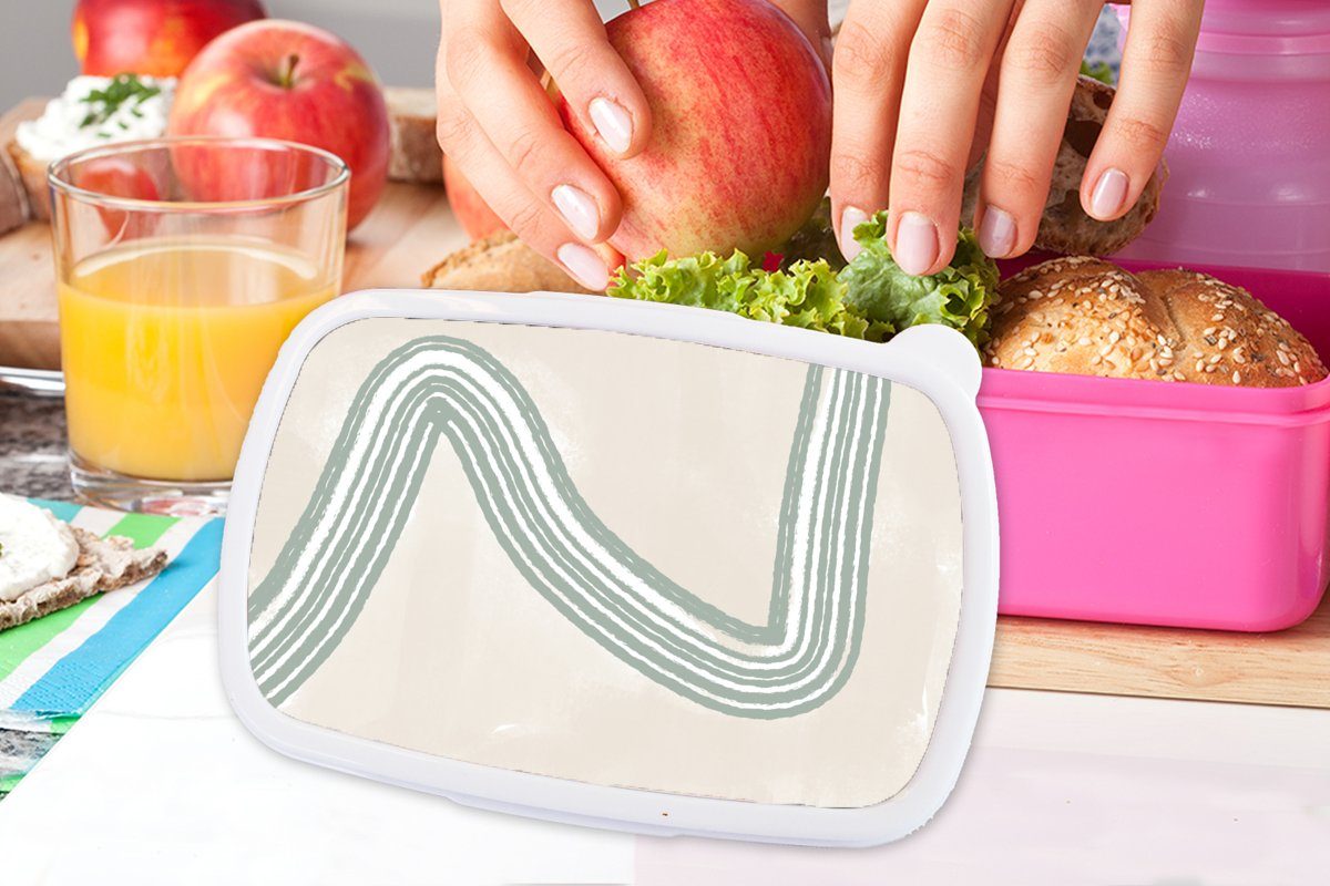 Abstrakt Brotdose - - Linie für MuchoWow Lunchbox Kinder, Mädchen, rosa Kunststoff (2-tlg), Design, Erwachsene, Kunststoff, Brotbox Snackbox,