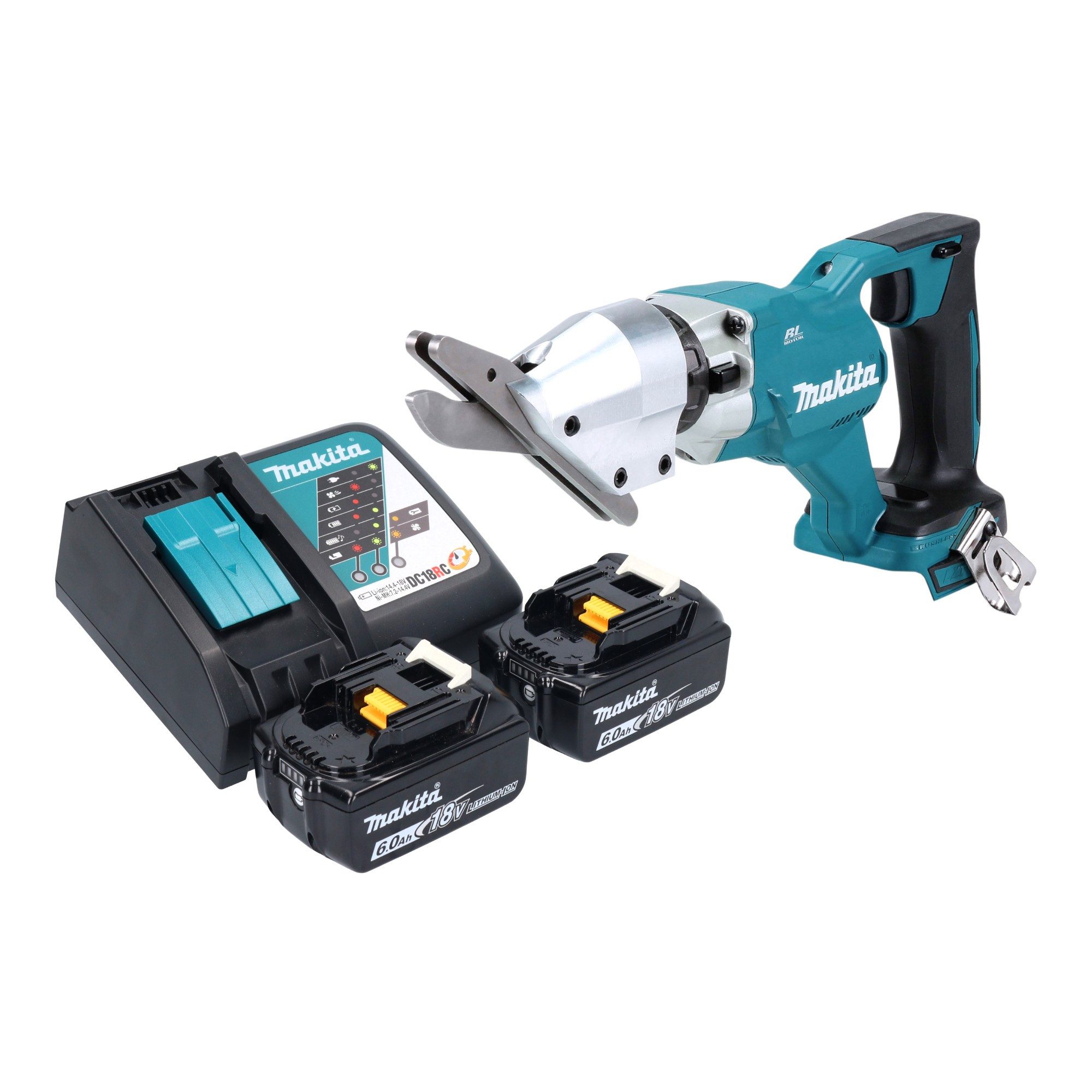 Makita Akku-Universalschere DJS 800 RG 18 V Brushless + 2x Akku 6,0 Ah + Ladegerät