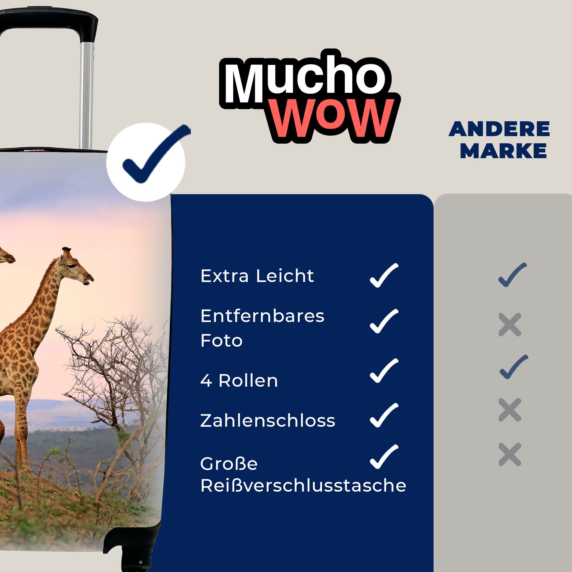 MuchoWow Handgepäckkoffer Giraffen - Himmel - Landschaft, 4 Rollen, Reisetasche mit rollen, Handgepäck für Ferien, Trolley, Reisekoffer