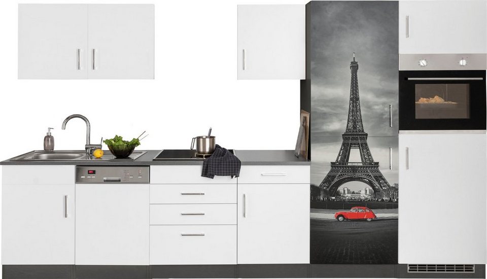HELD MÖBEL Küchenzeile Paris, ohne E-Geräte, Breite 340 cm, Küchenzeile mit  viel Stauraum