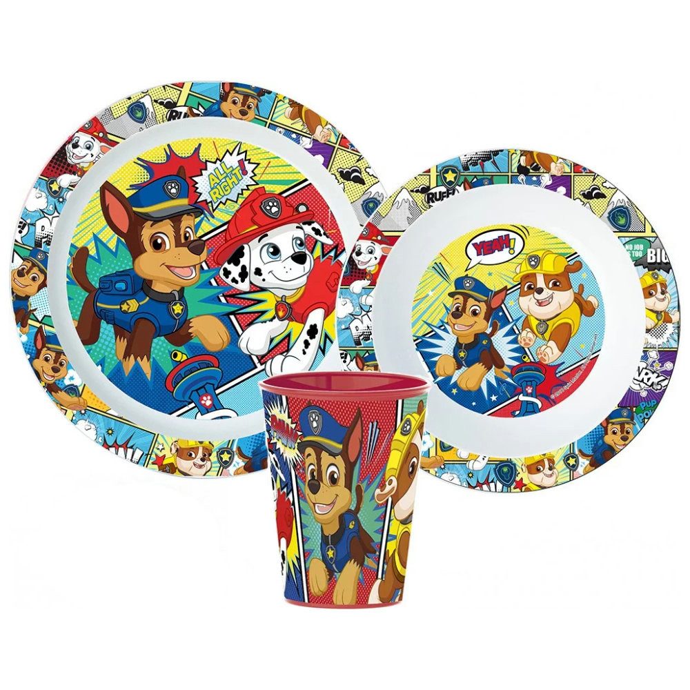 PAW PATROL Kindergeschirr-Set Paw Patrol Kinder Geschirr-Set 3 teilig Becher Teller Schüssel (3-tlg), 1 Personen, Kunststoff