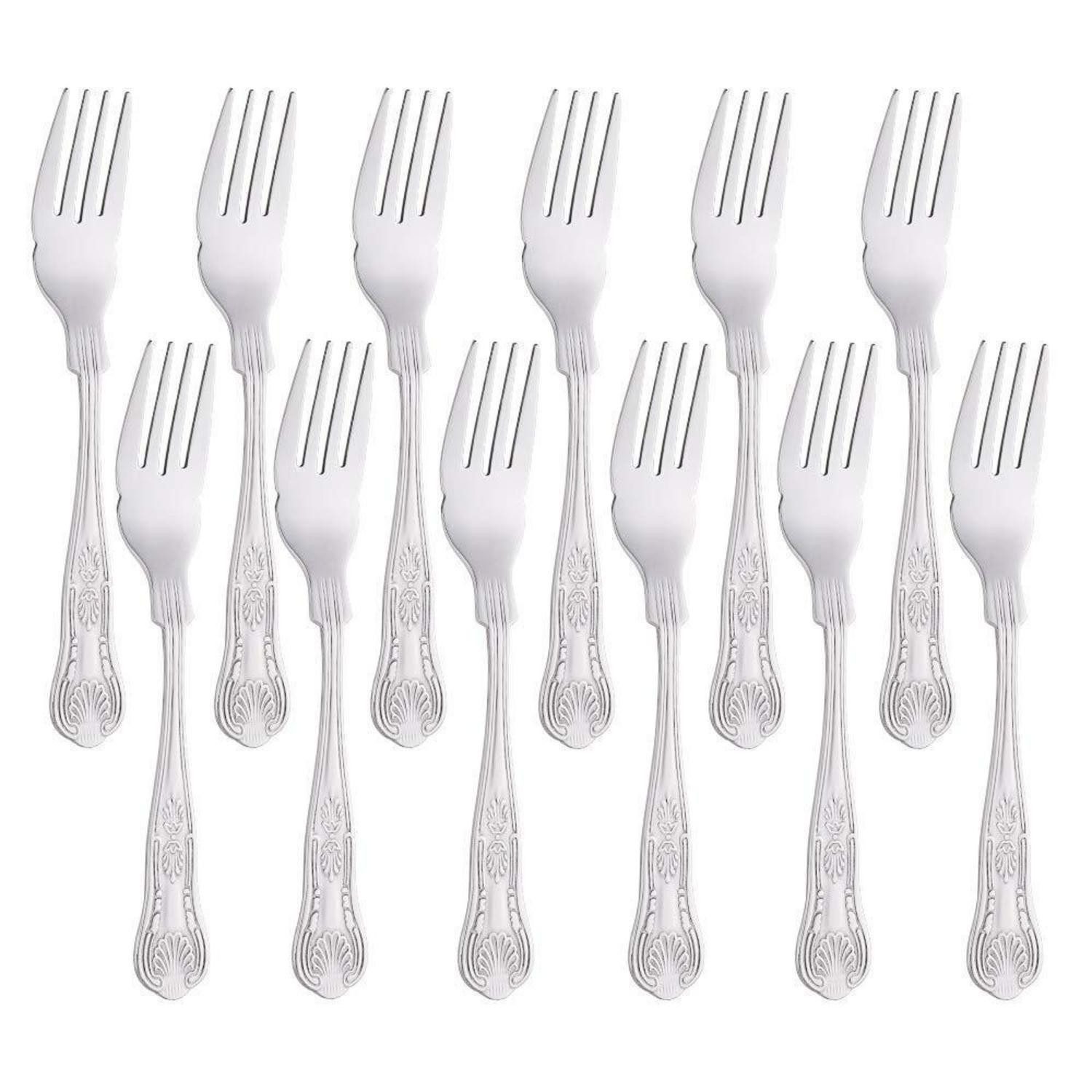LuxusKollektion Fischbesteck Fischgabeln Edelstahl Silber 12er Set 17.5cm Königsmuster, Metall