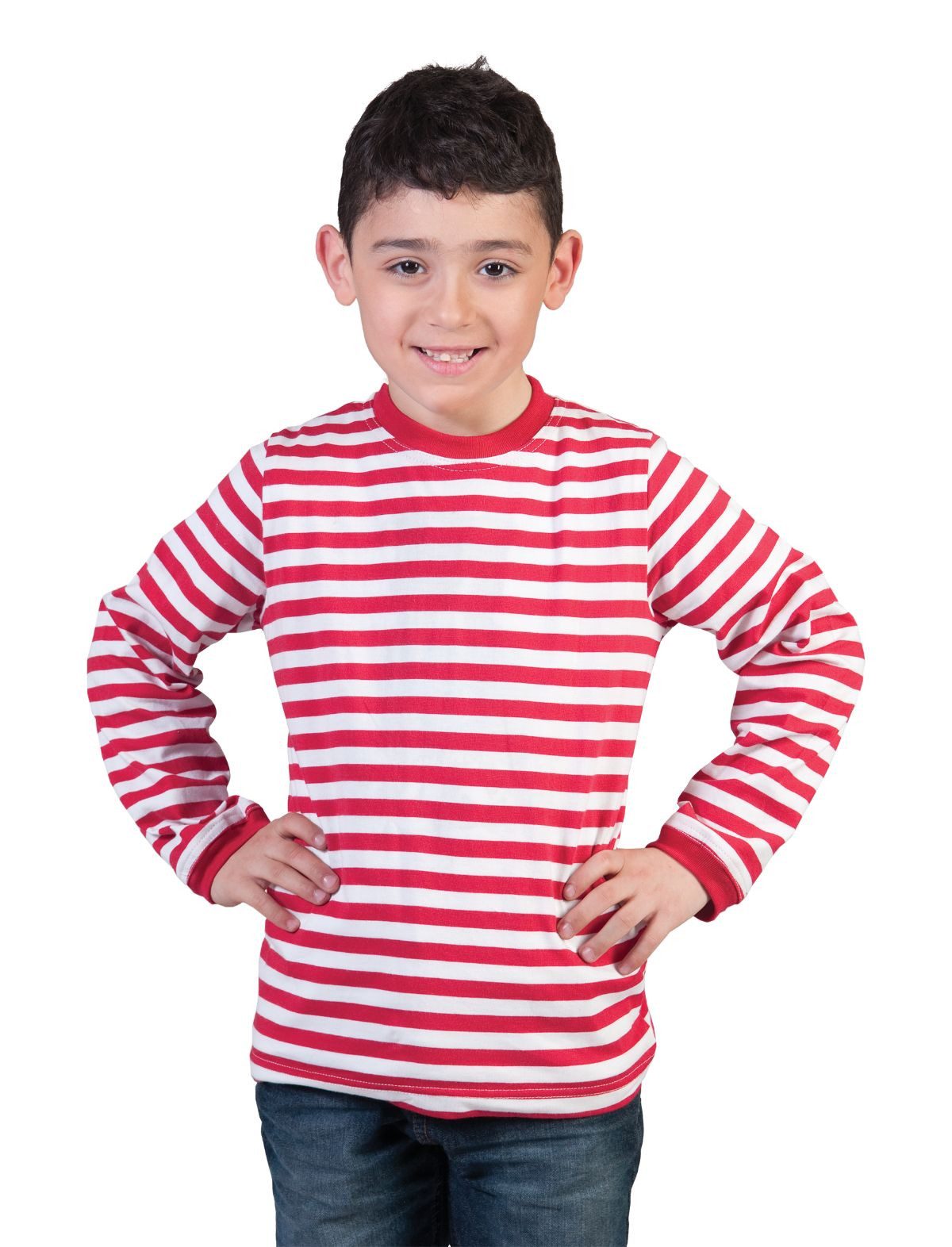 Funny Fashion Kostüm Ringelshirt Kind rot-weiss
