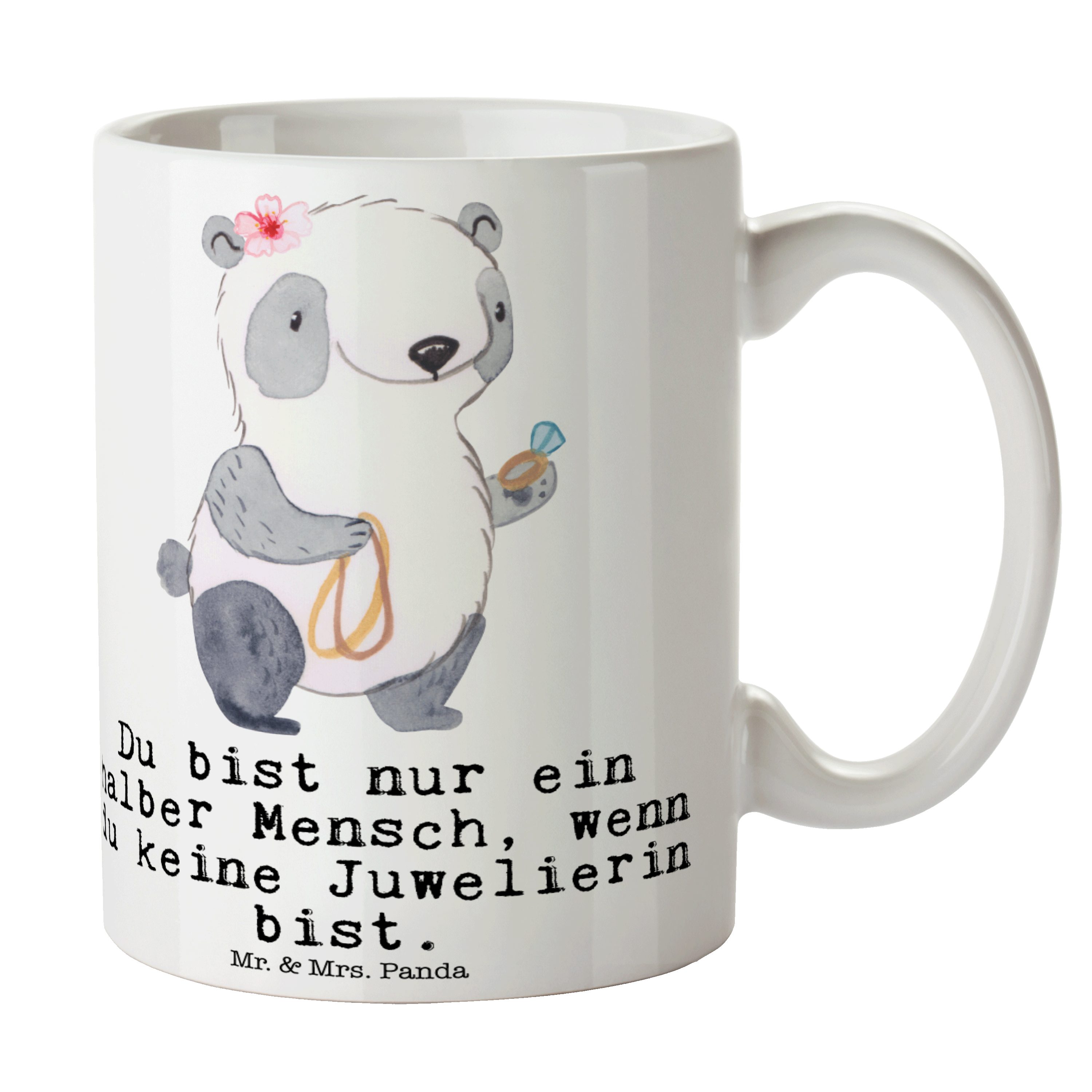 Mrs. Juwelierin Keramik Tasse Geschenk, - Weiß Goldsc, Herz & Schmuckgeschäft, Mr. - mit Danke, Panda