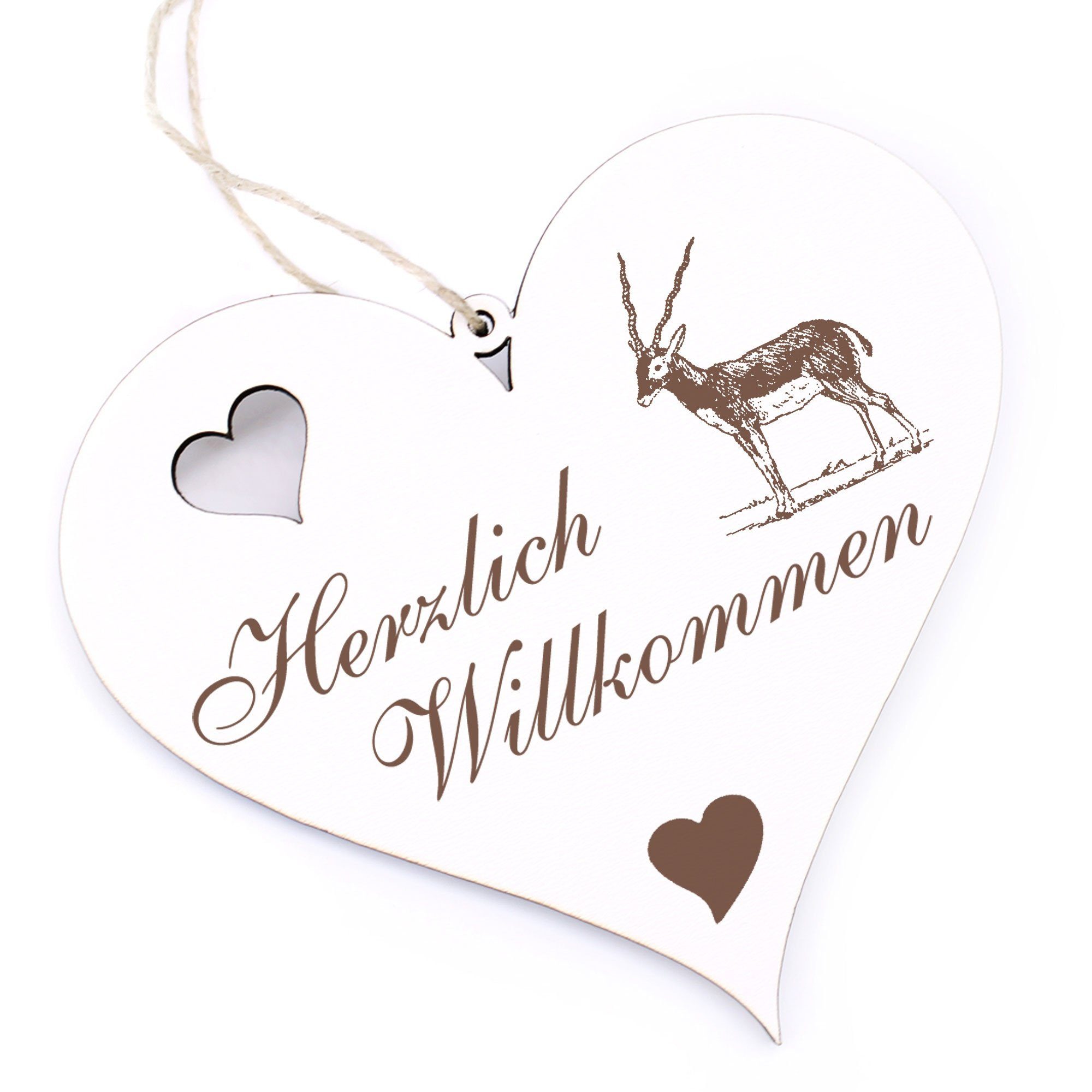 Dekolando Hängedekoration Herzlich Willkommen - Antilope - 13x12cm