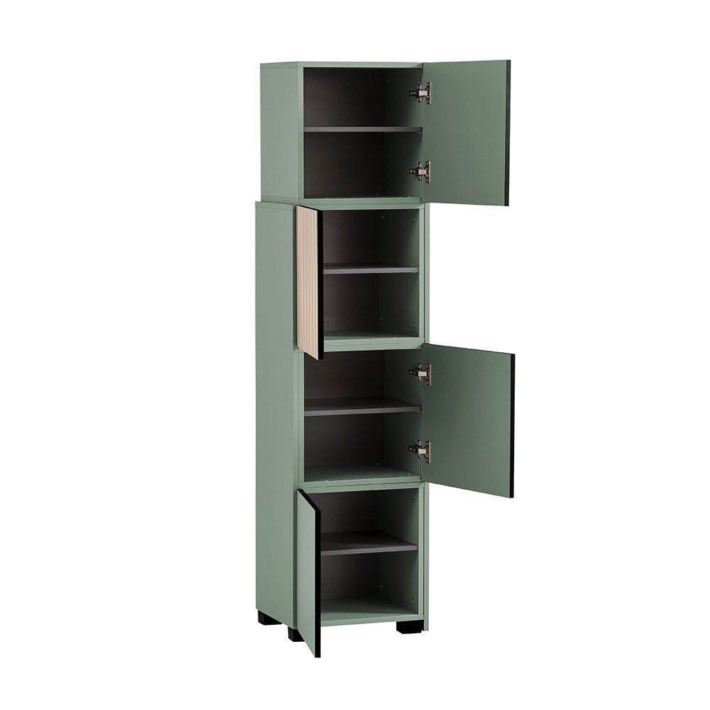Lomadox Garderobenschrank ALTAMURA-80 Schiebe Schrank Regalschrank modern in grün mit Eiche Natur