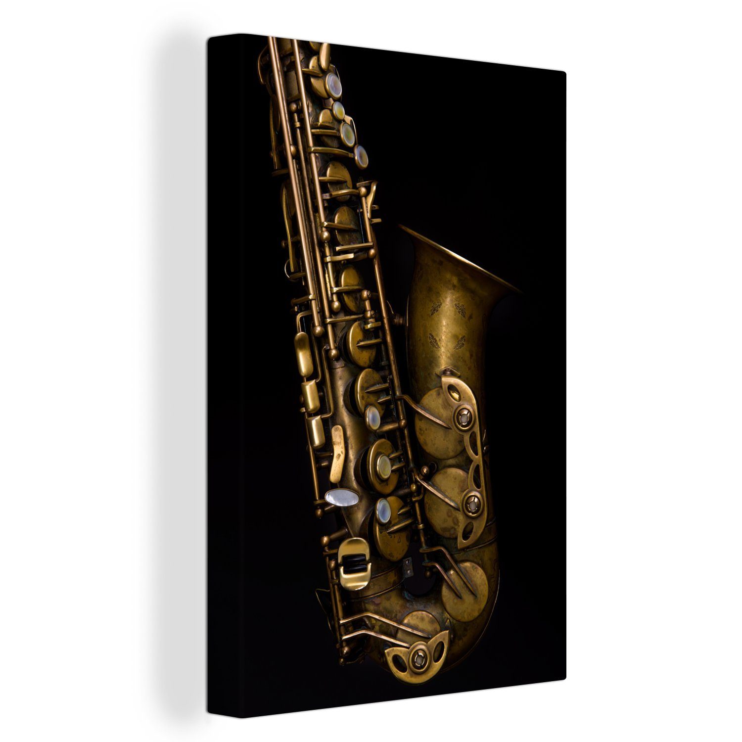OneMillionCanvasses® Leinwandbild Nahaufnahme eines alten Saxophons, (1 St), Leinwandbild fertig bespannt inkl. Zackenaufhänger, Gemälde, 20x30 cm