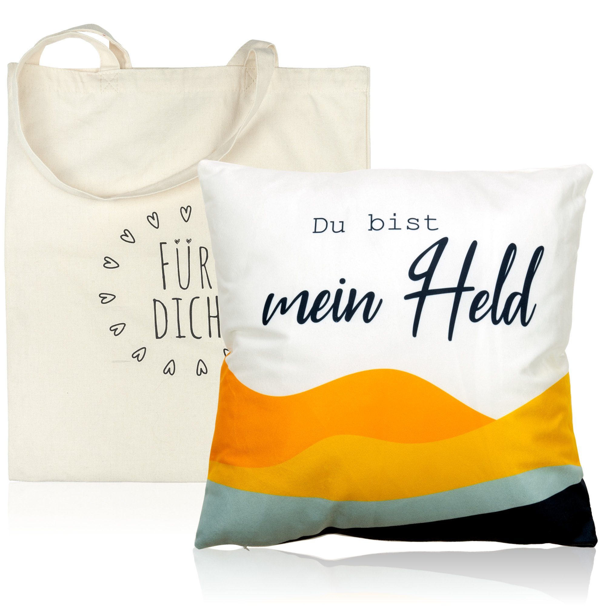 ILP Dekokissen Kissen mit Spruch für Helden, Geschenktasche Mann Geschenk mit deinen