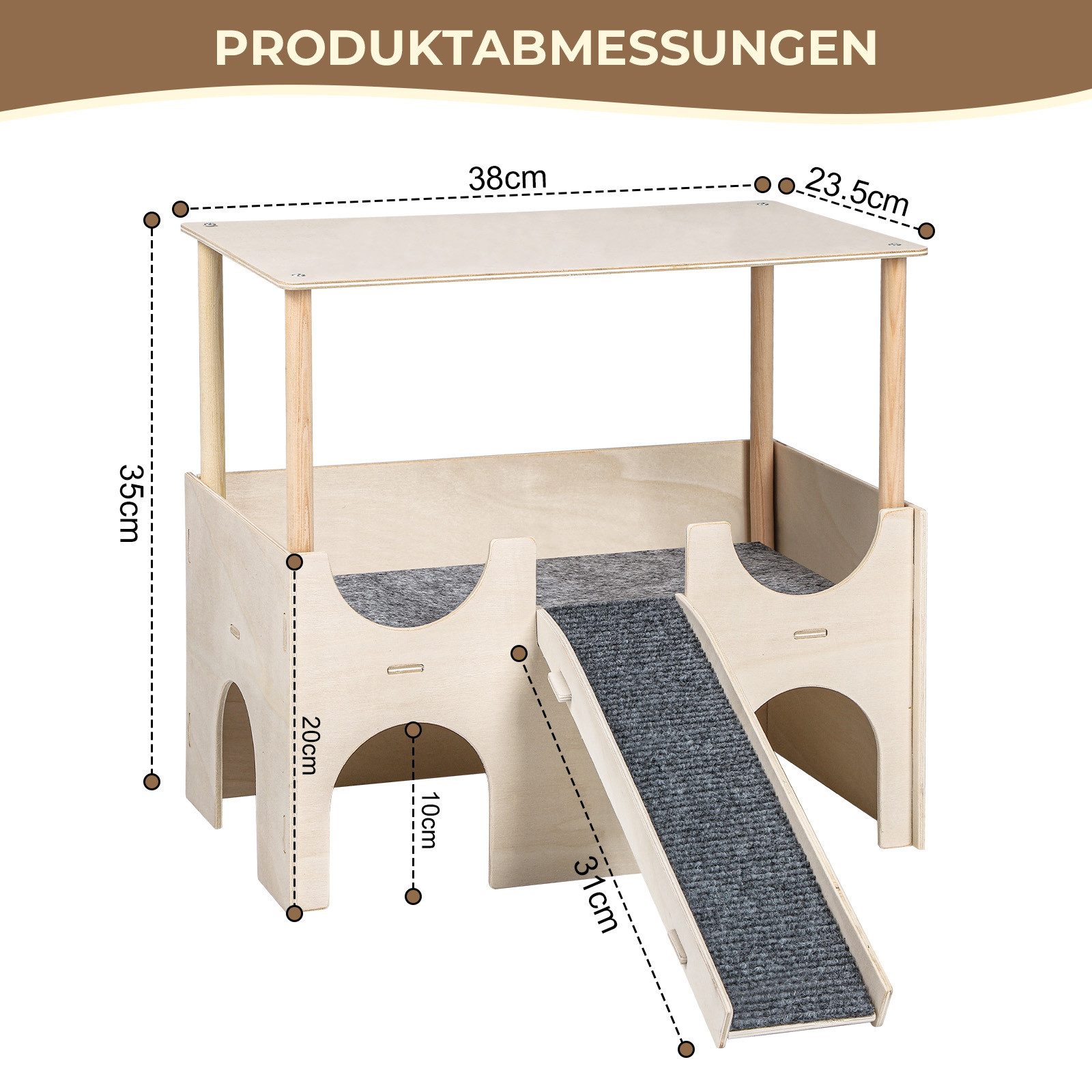 PRIISF Nagerhaus Meerschweinchen Haus Holz Hamster mit Plattform & Treppe als Versteck, Nagerhaus Kleintierhaus Hamsterhaus für Zwerghamster, Rennmäuse, Degus