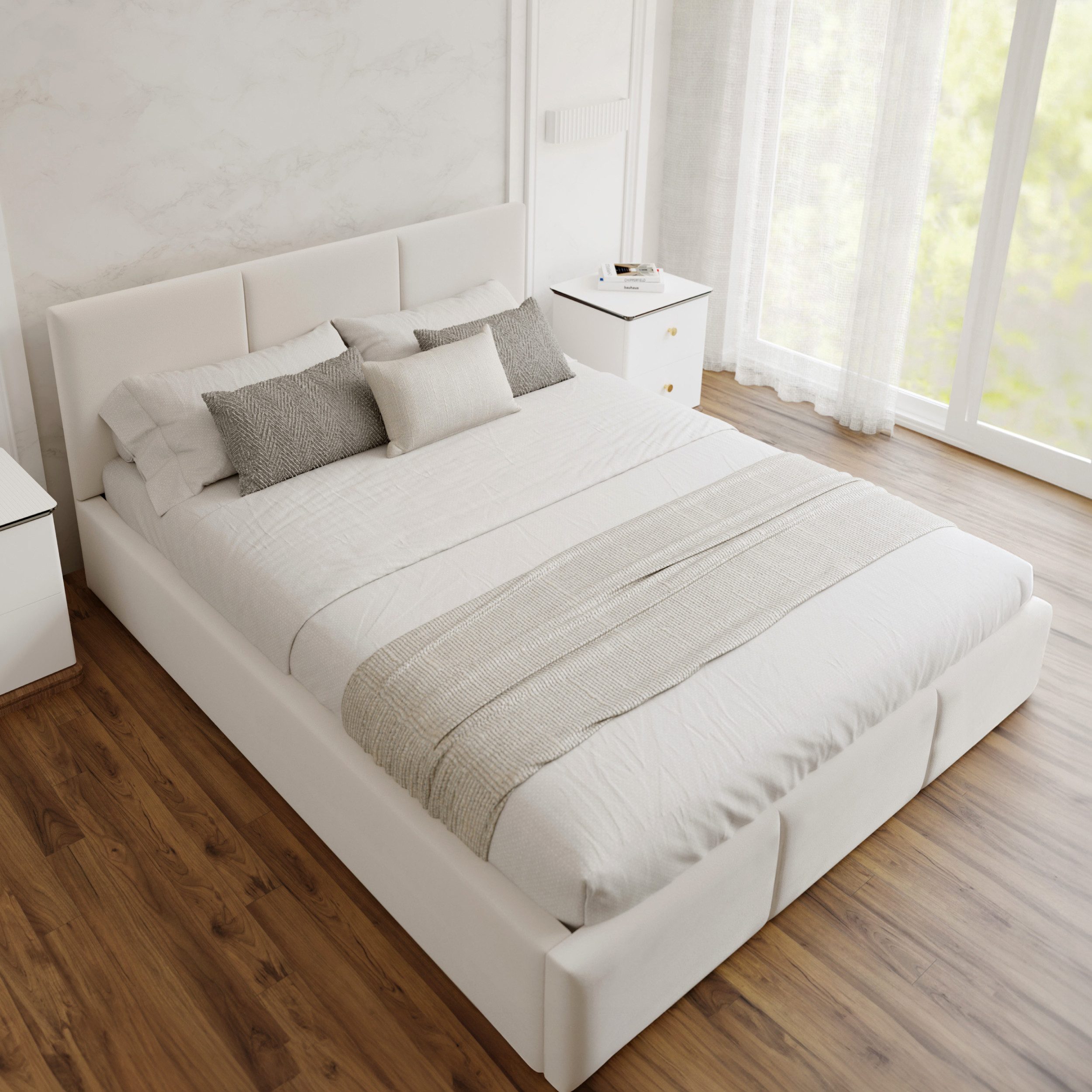 FDM Polsterbett BELORA modern mit Bettkasten MADE IN EU - mit Trinity Velours Bezug (verfügbar 90x200 120x200 140x200 160x200 180x200cm, Bettrahmen, Bett, mit großen gepolsterten Kopfteil, mit Bettkasten zum aufklappen), Hebbarer Metallrahmen, Bettkasten, mit/ohne Matratze