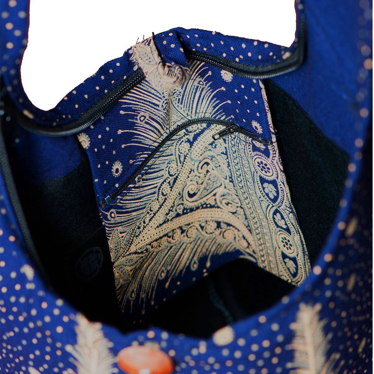 PANASIAM Windeltasche Handtasche Pfau im blau Innentasche mit Crossbody Design Stofftasche V Schulterbeutel reiner Baumwolle, als Umhängetasche aus Schultertasche