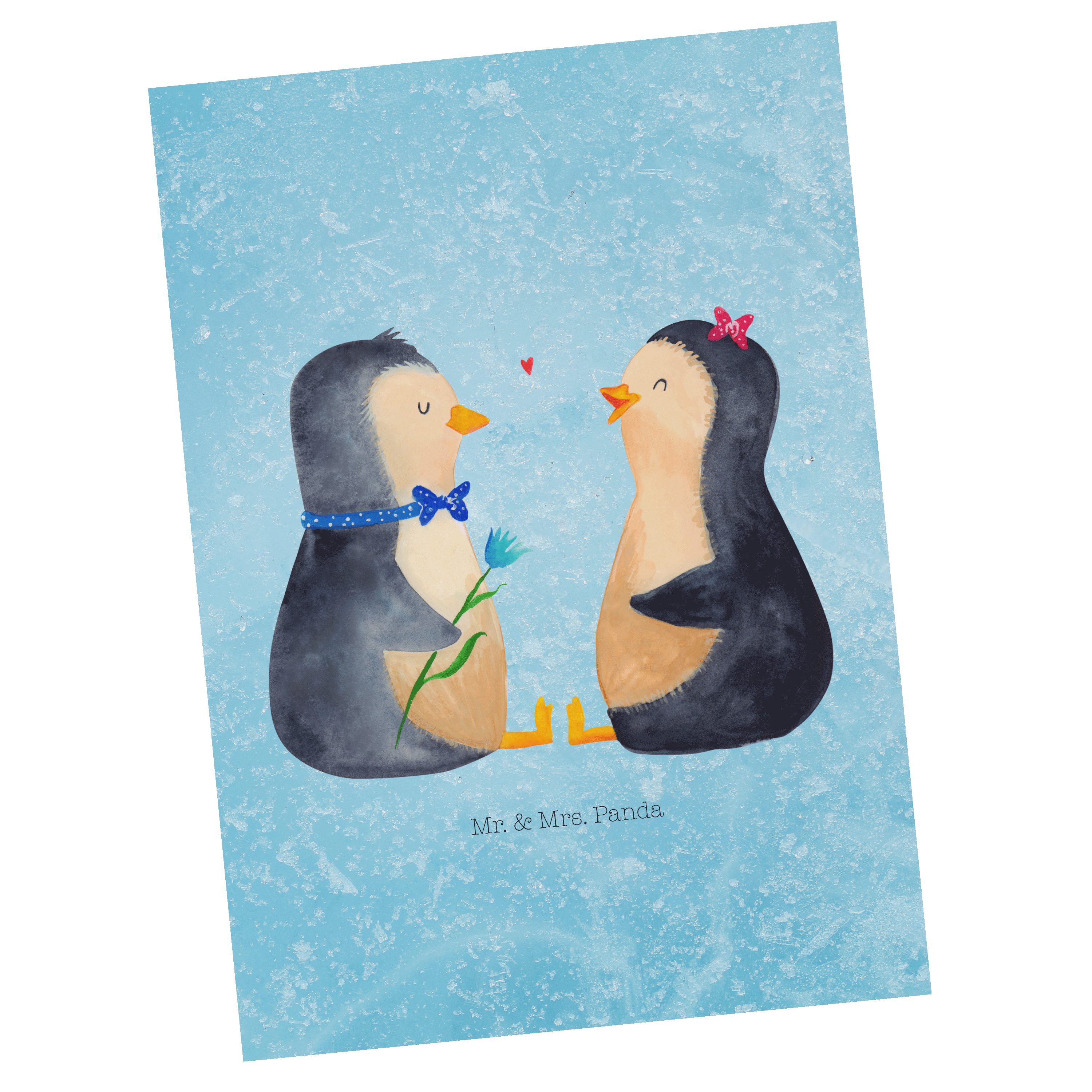 Mr. & Mrs. Panda Postkarte Pinguin Pärchen - Eisblau - Geschenk, Geschenkkarte, verknallt, Liebe