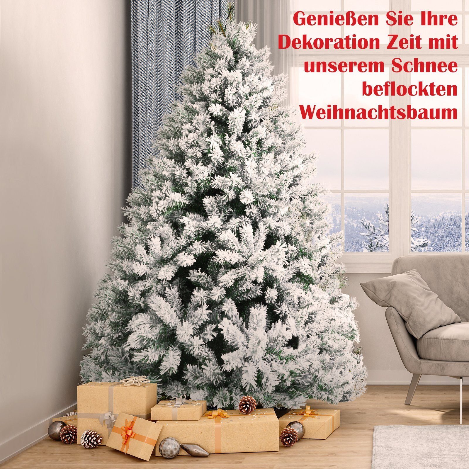 COSTWAY Künstlicher Weihnachtsbaum, 150cm mit Schneefall und 515 Zweigen