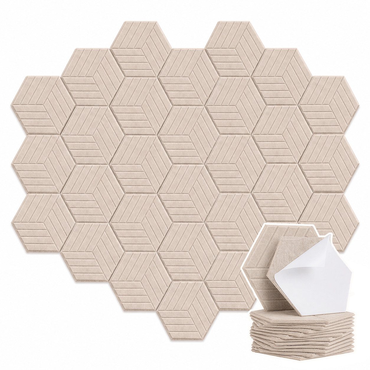 BlingBin Schallschutzpaneel sechseckige Schallschutz Wandpaneele, Akustikpaneele selbstklebend, BxL: 26x30 cm, 0,07 qm, (24er Set, 24-tlg., 300 x 260 mm) 3D Hexagon, Wandpaneele für Studio, Büro und Heimkino