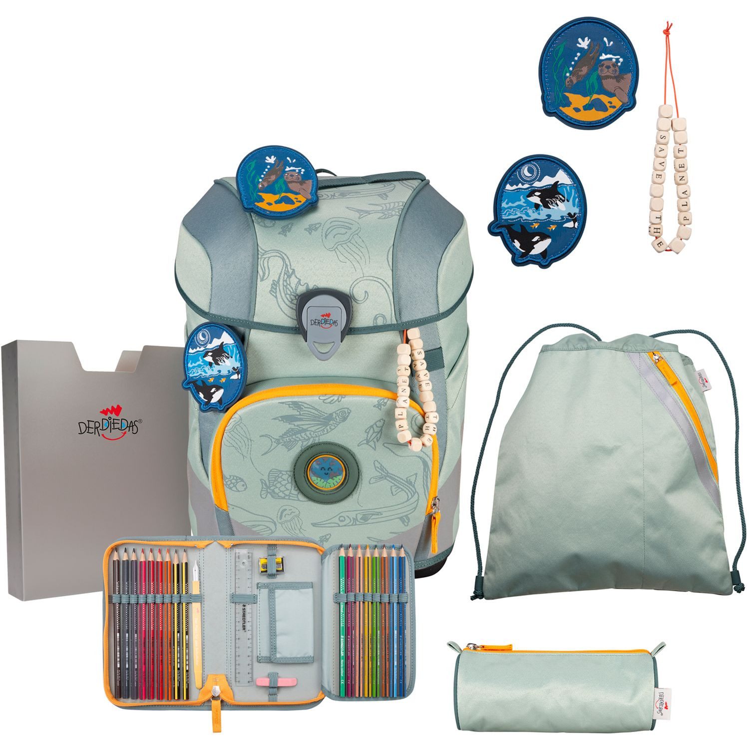 DerDieDas® Schulranzen Schulranzen Set 5-tlg. ErgoFlex Tiny ECO Grey Planet