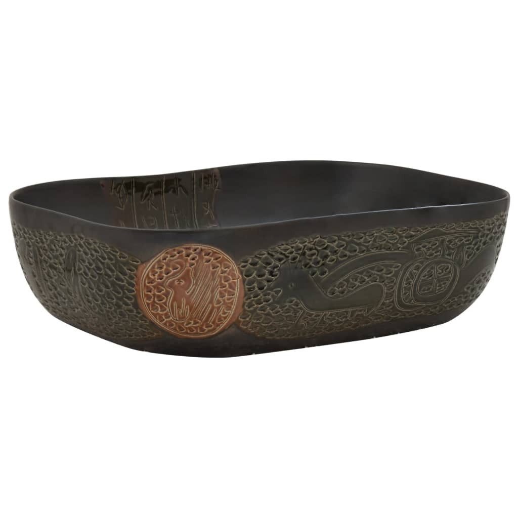vidaXL Waschbecken 48 x 375 x 135 cm Waschbecken Badezimmer Aufsatzwaschbecken Schwarz Re