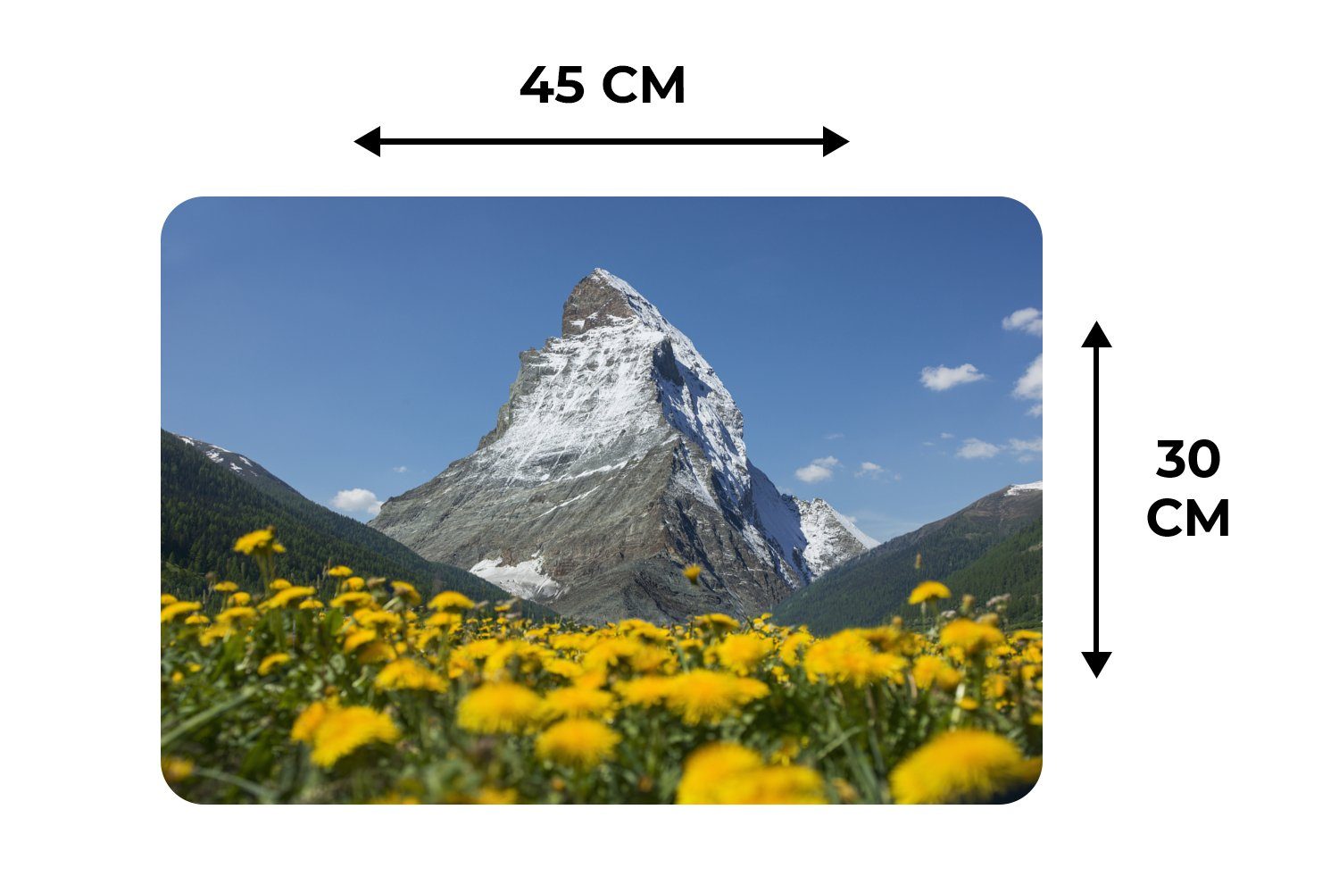 Matterhorn einer Das in über Schmutzabweisend Platzmatte, Tischmatten, Platzset, Platzdecken, Schweiz (6-St), MuchoWow, Löwenzahnwiese, der Platzset,
