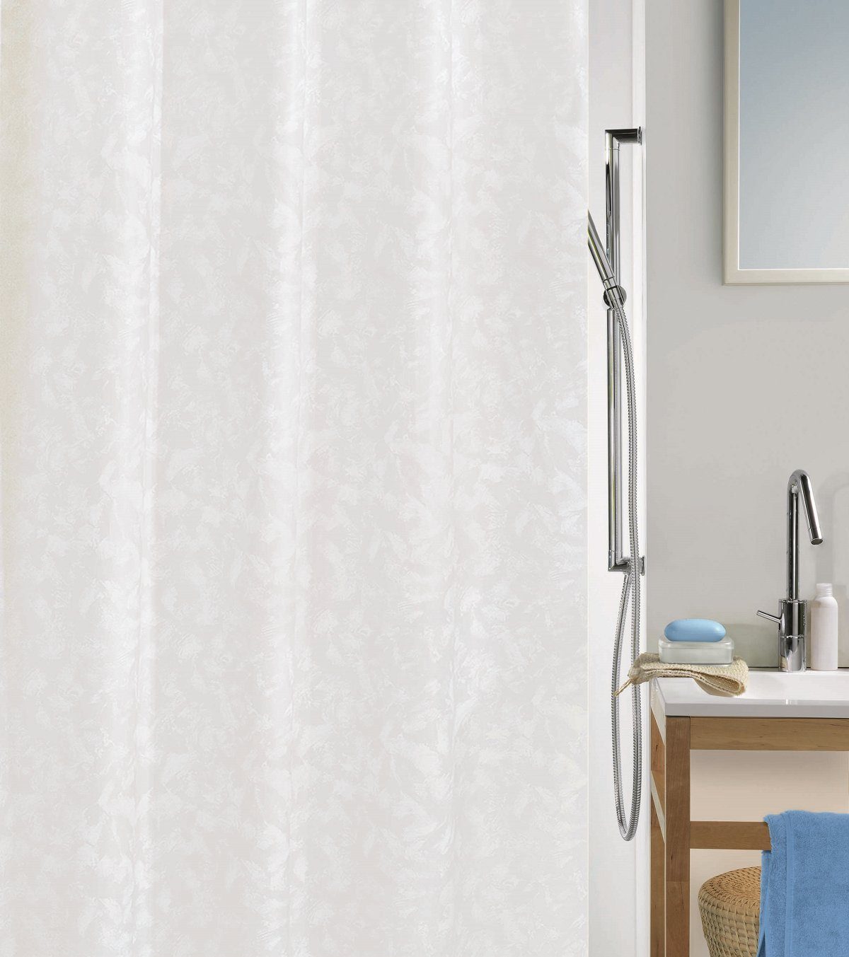spirella Duschvorhang »PORTO«, Textil-Duschvorhang, 100% Polyester,  wasserabweisend, Anti-Schimmel-Effekt, waschbar 40°, Farbe weiß,  marmoriert, Größe 180 x 200 cm