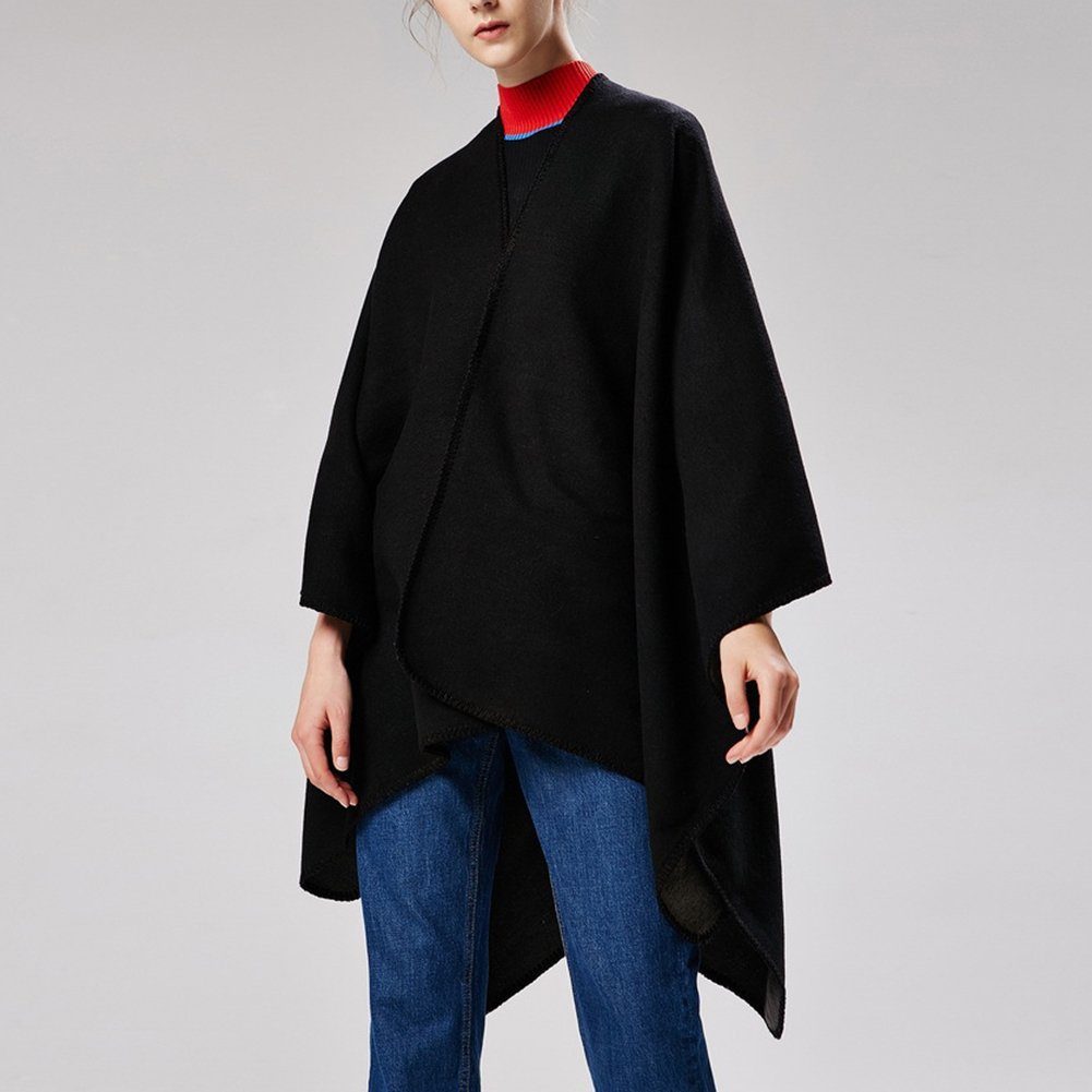 ManKle Modeschal Poncho für Schal Schwarz Damen, Langer Deckenstoffschaln, 130*150cm