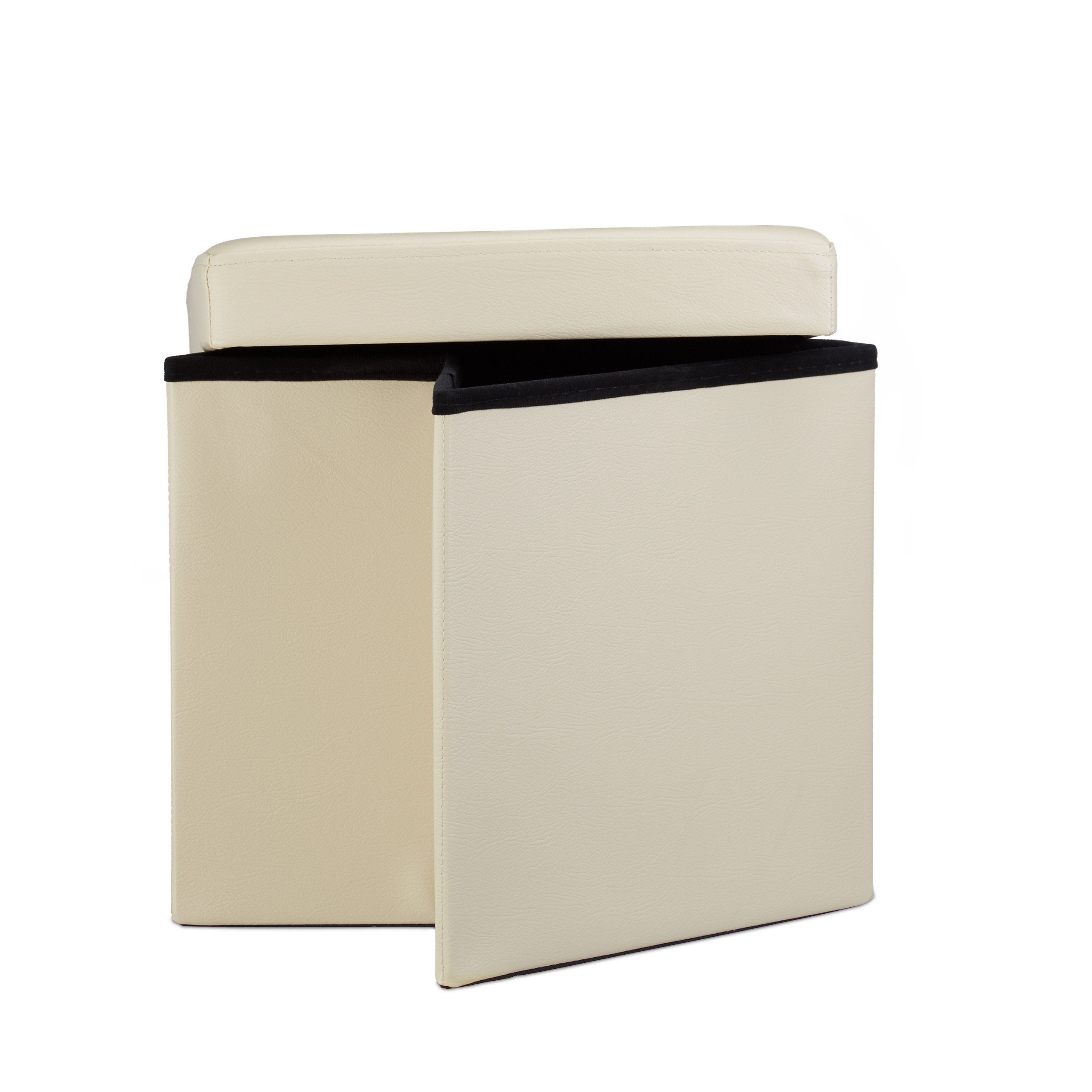 relaxdays Sitzhocker Faltbarer Sitzhocker Kunstleder (1 St), Creme – Bild 5 von 5
