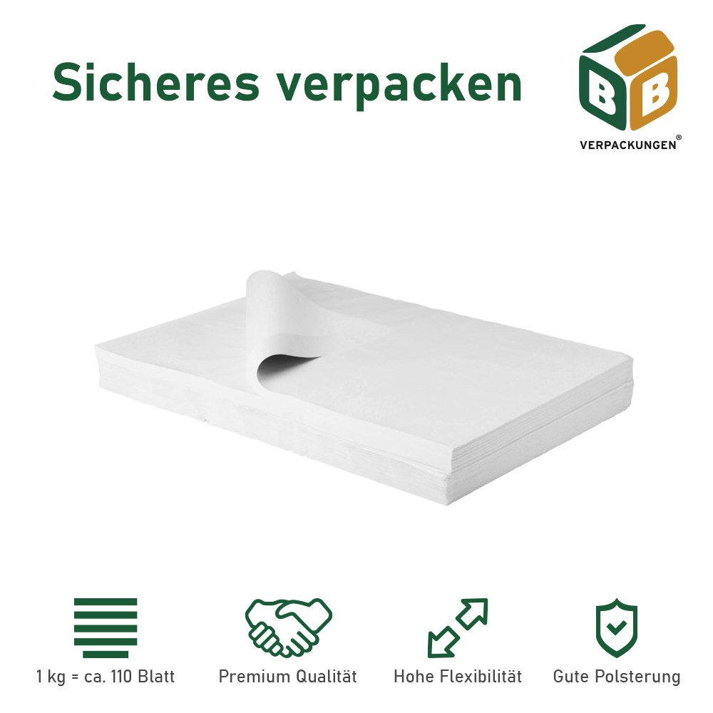 BB-Verpackungen Seidenpapier Juwelierseide MIDDLE, Weiß, 50 cm x 75 cm, einseitig glatt