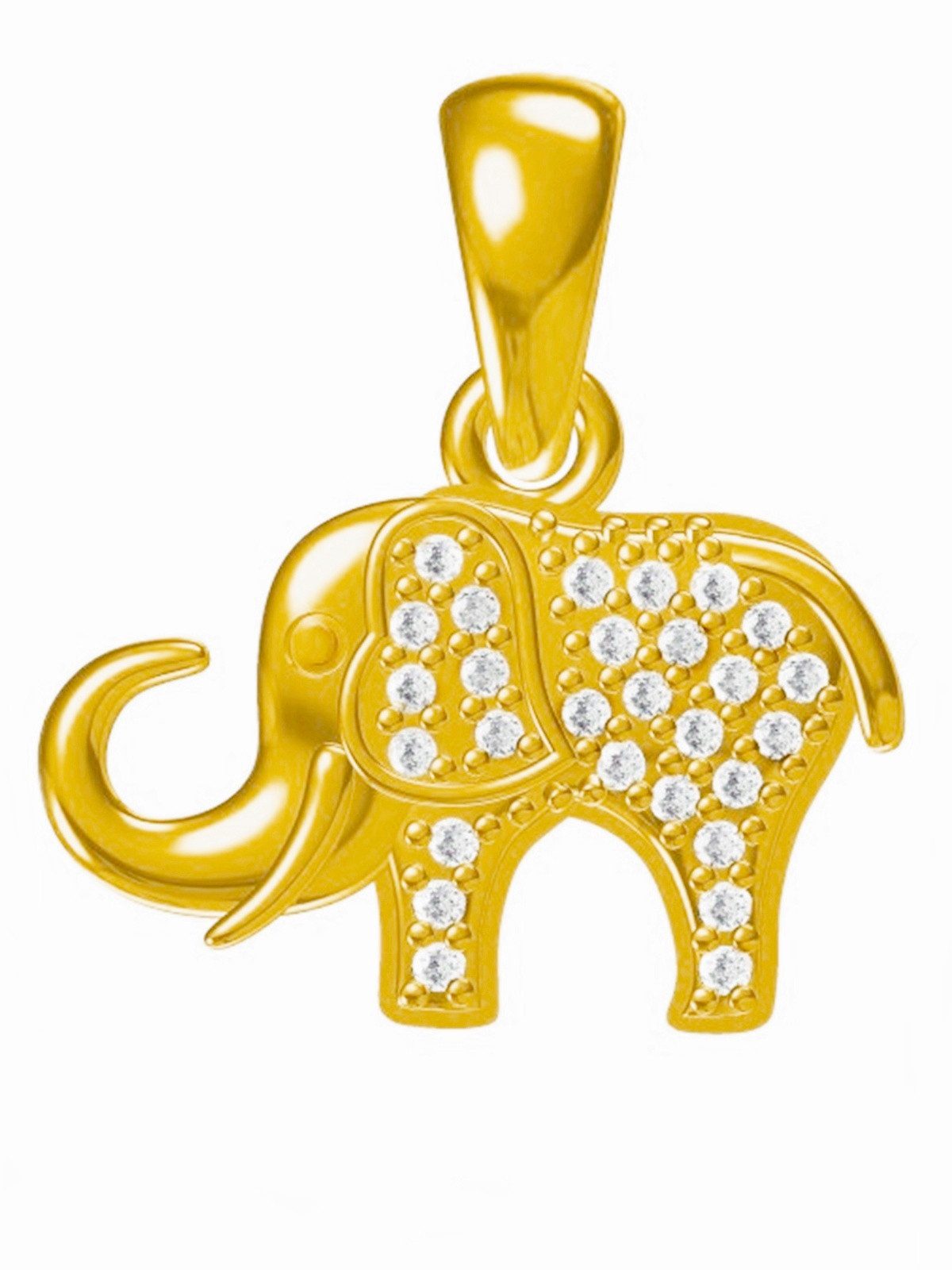 Kettenanhänger Gold Elefant 18K vergoldet mit Zirkonia Damen Herren Anhänger