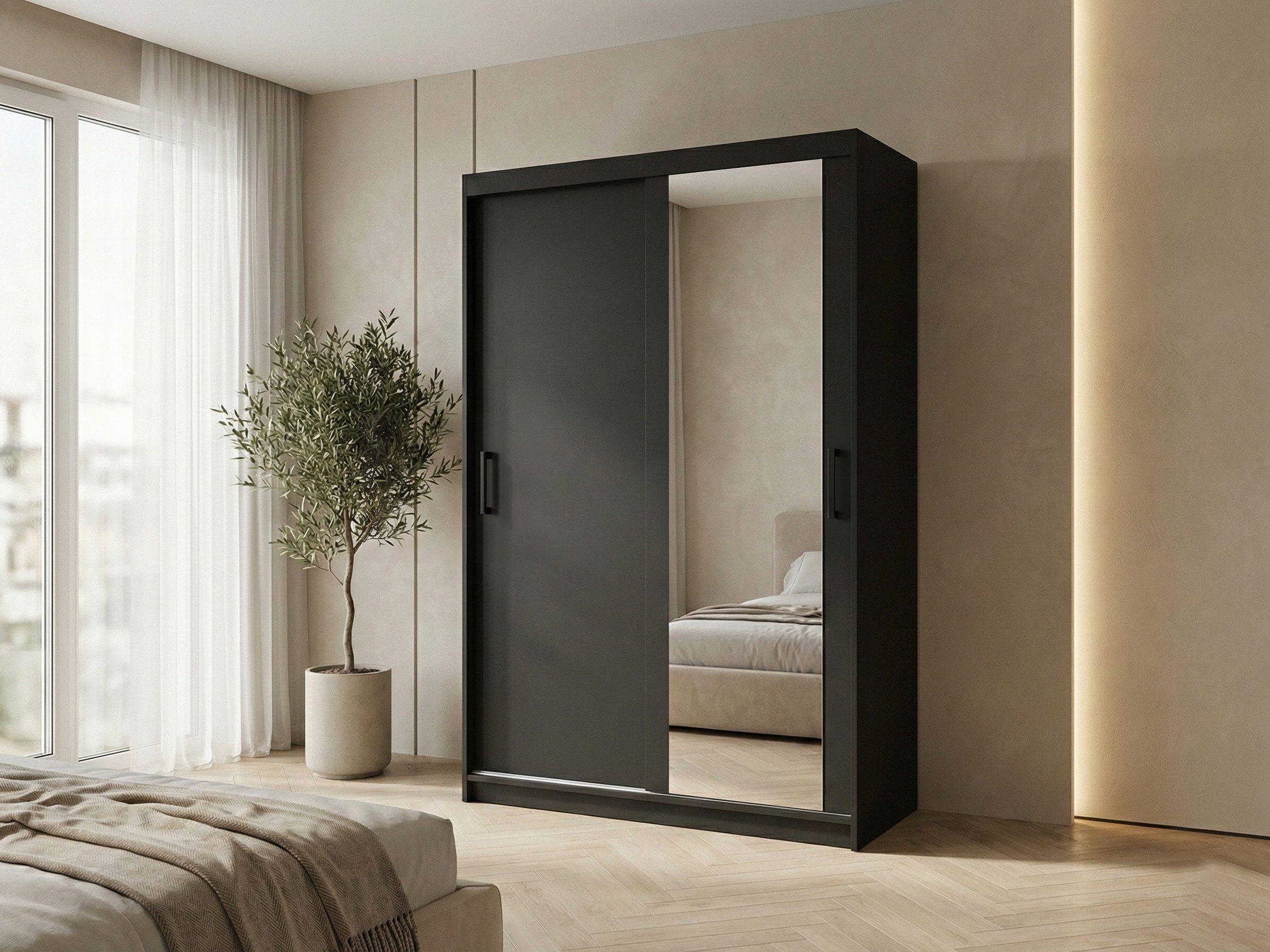 Beautysofa Kleiderschrank HELA moderner Kleiderschrank mit Spiegel (Schiebetürenschrank mit Kleiderstange und Regalböden, Schrank für Schlafzimmer, Flur & Ankle – Bild 2 von 5