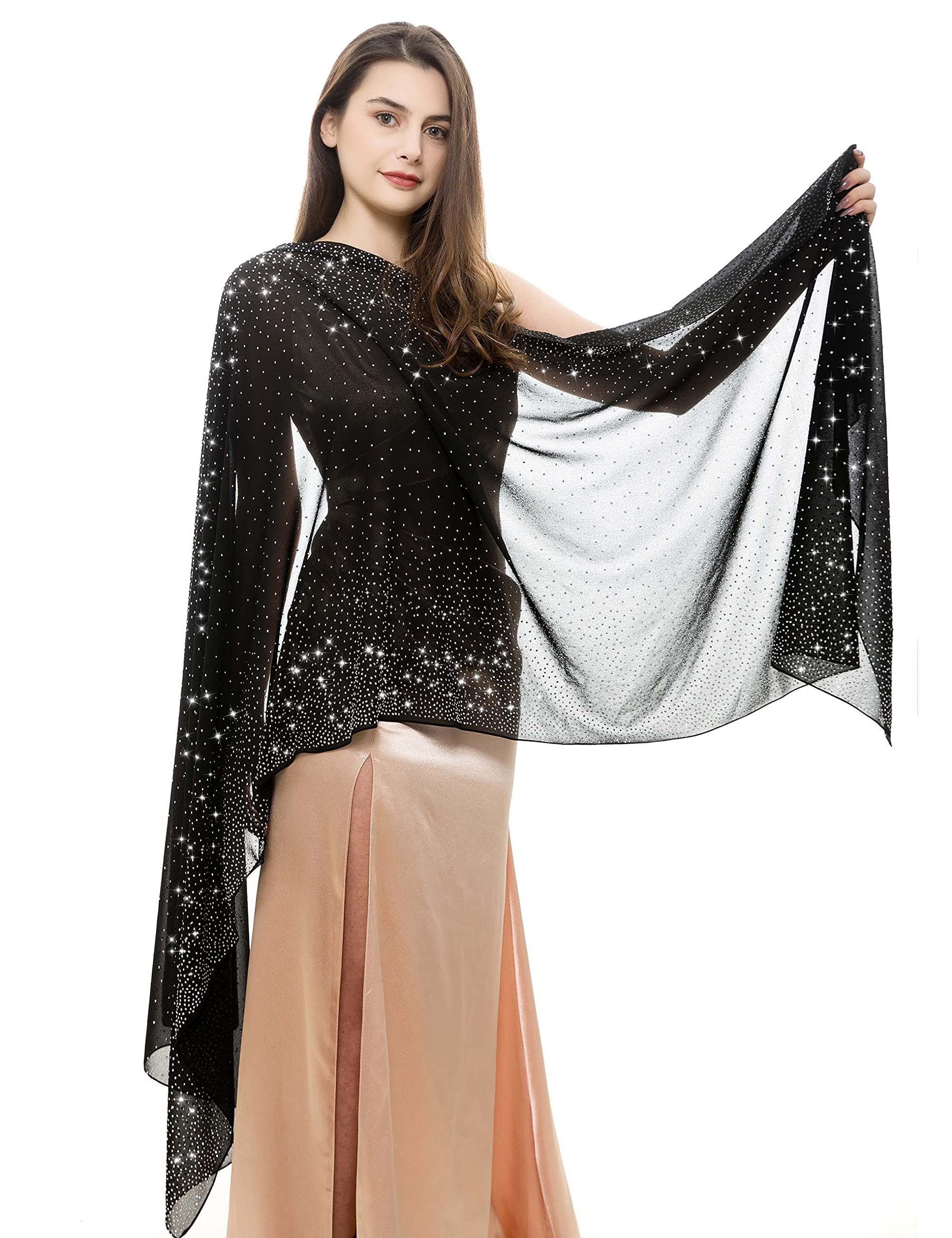 Zaewry Modeschal Glänzender Modeschal, Damen-Strass-Schal, modischer Chiffon-Schal, Stola für Abendkleider