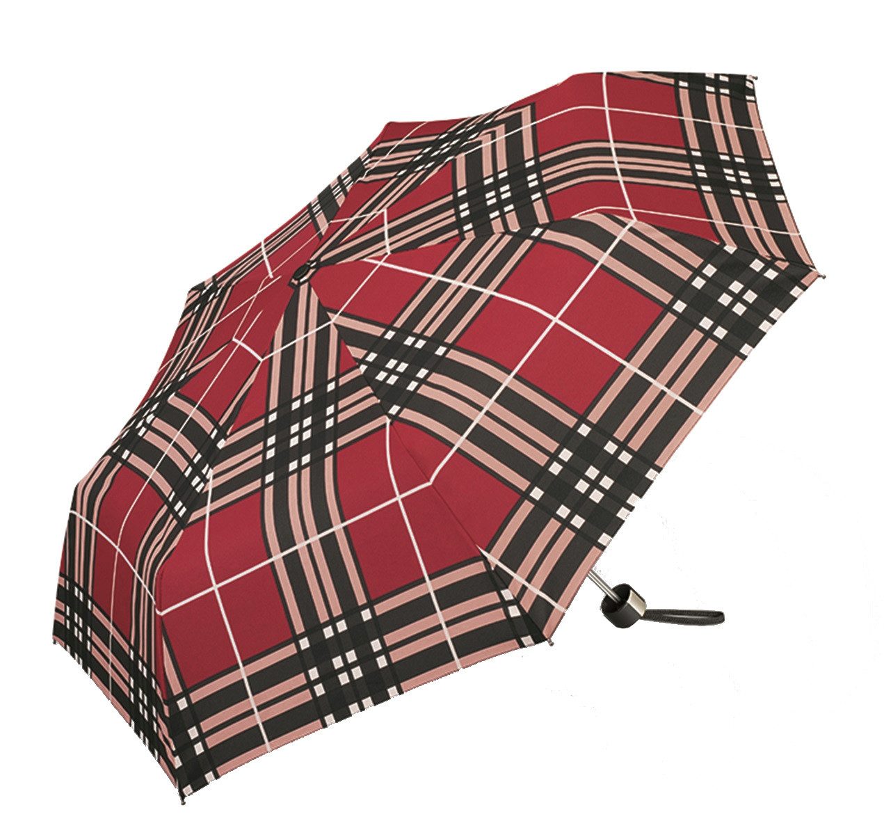 HAPPY RAIN Taschenregenschirm Selection Alu light Regenschirm Manuell checks red, leicht