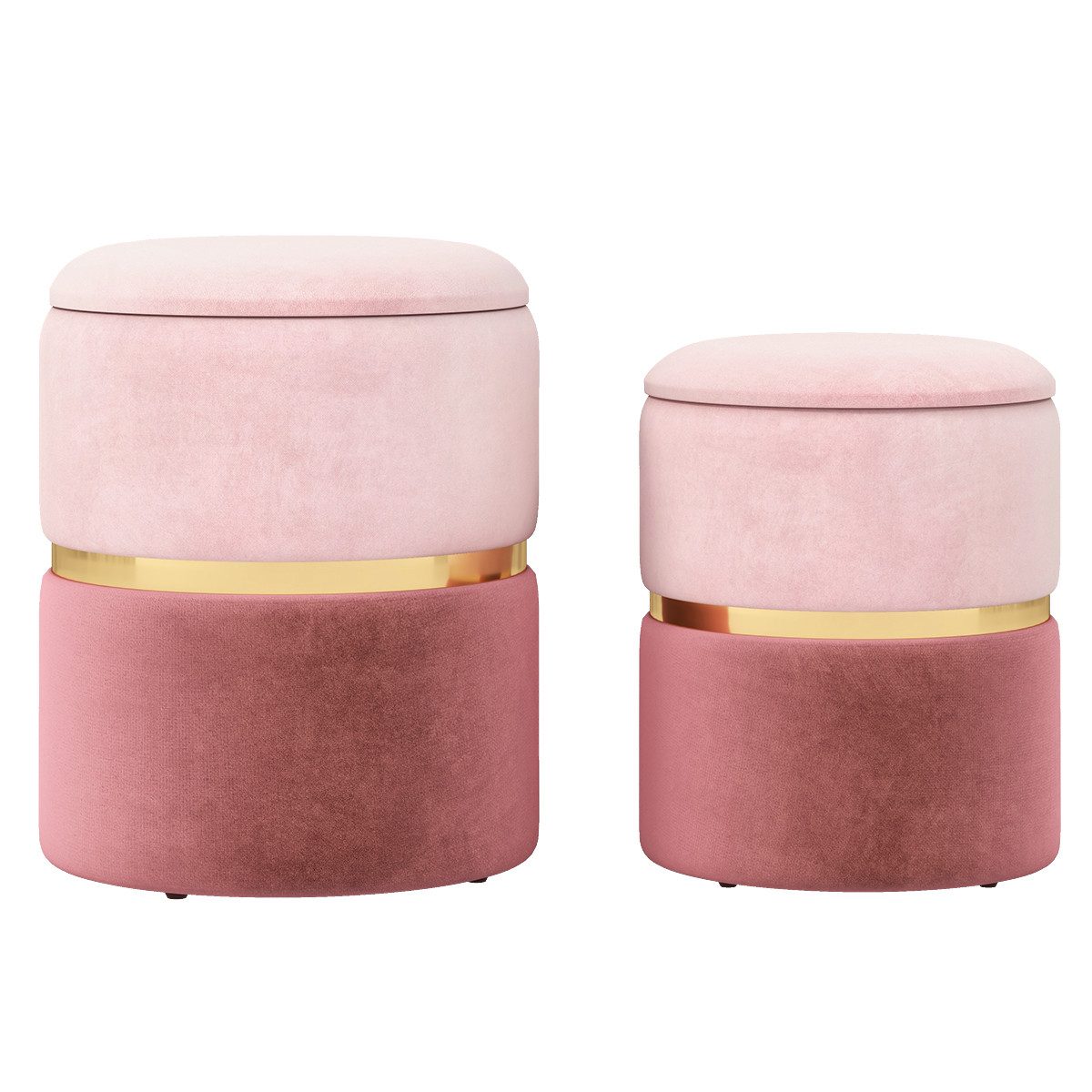 COSTWAY Sitzhocker mit Stauraum rund stapelbar (2er Set), Fußhocker gepolstert