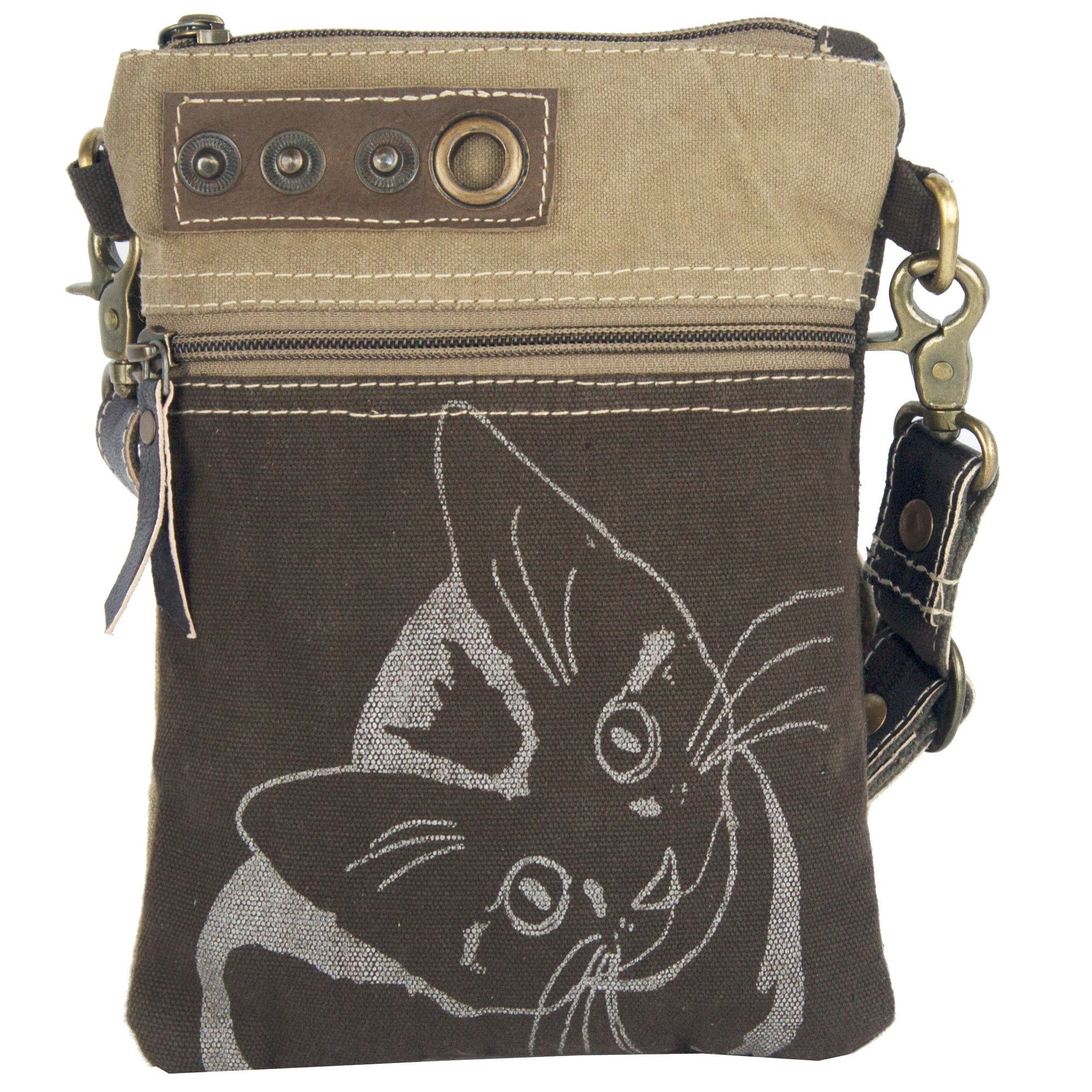 Sunsa Umhängetasche Katzenmotiv kleine Tasche Umhängetasche Crossbody bag Schultertasche, aus recyceltem Canvas