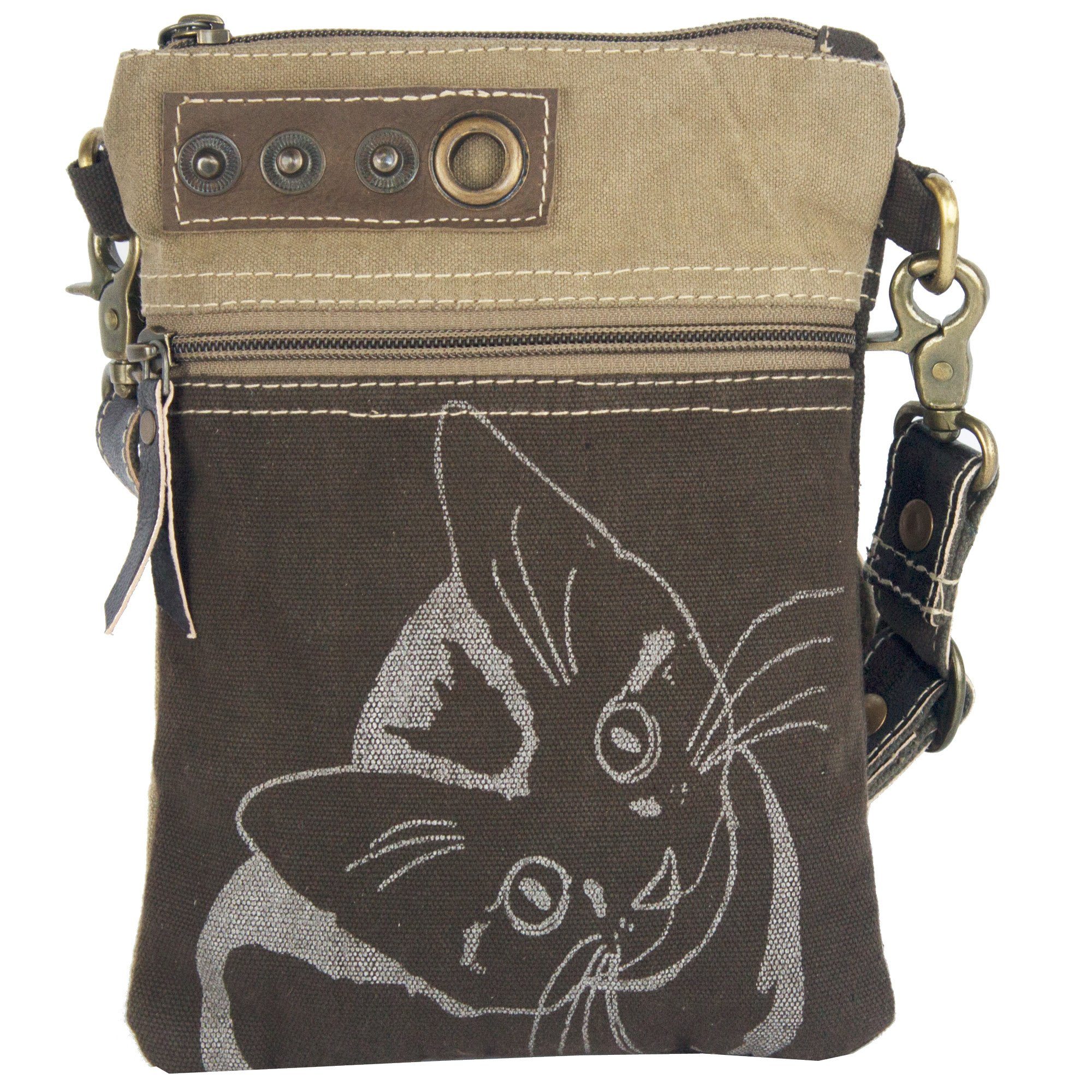 braune aus aus Crossbody Katzenmotiv Kleien Sunsa Katzenliebhaber. bag für Umhängetasche recyceltem Tasche, Canvas. Canvas 52495, Umhängetasche