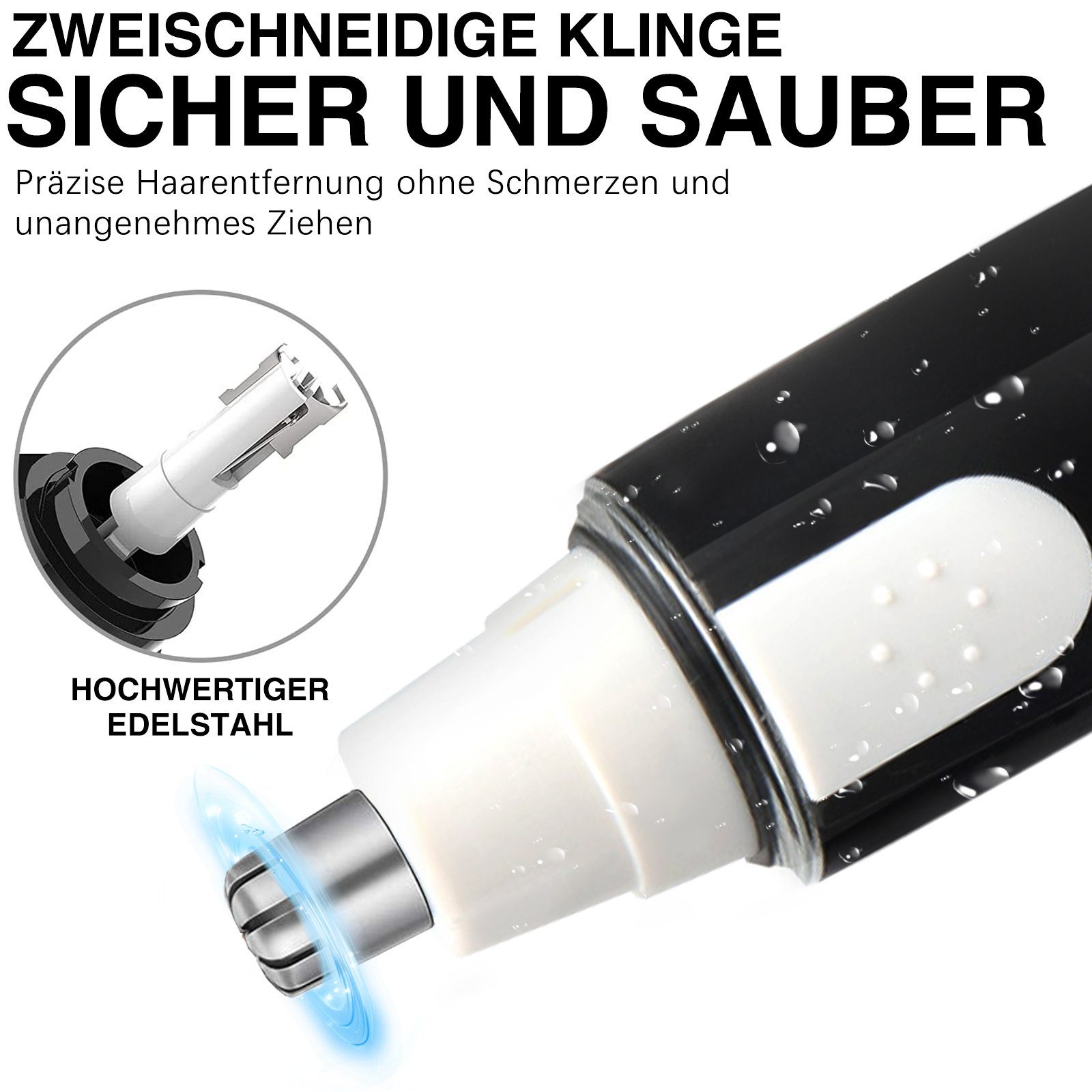 MOOHO Nasenhaartrimmer, Schmerzfreier Schwarz/Weiß Wasserdichte IPX7 Nasenhaarentferner