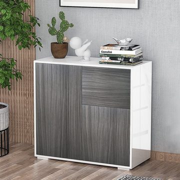 HOMCOM Highboard Schrank hochglanz optik, push & click Türen