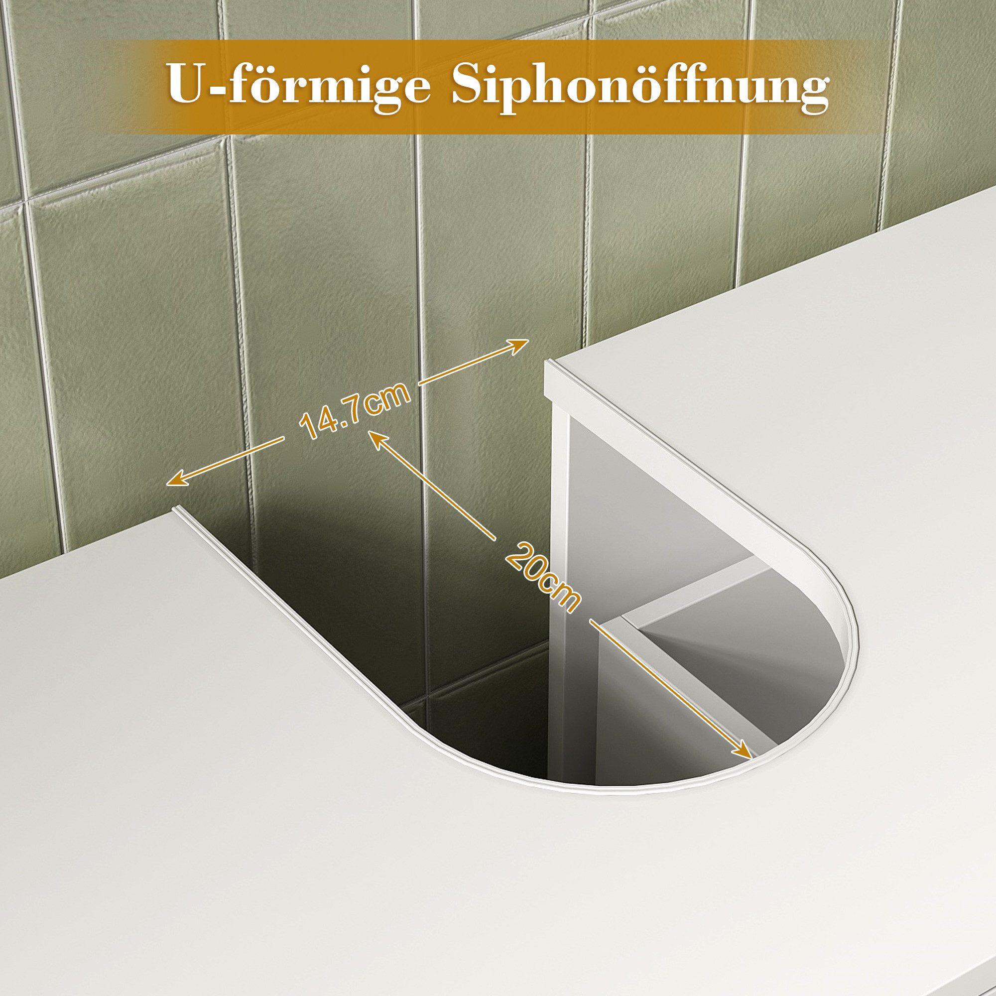 Hyaapwod Waschbeckenunterschrank Badezimmer Unterschrank mit Zwei Schubladen (1-St) 60 x 30 x 60 cm, Weiß – Bild 4 von 5