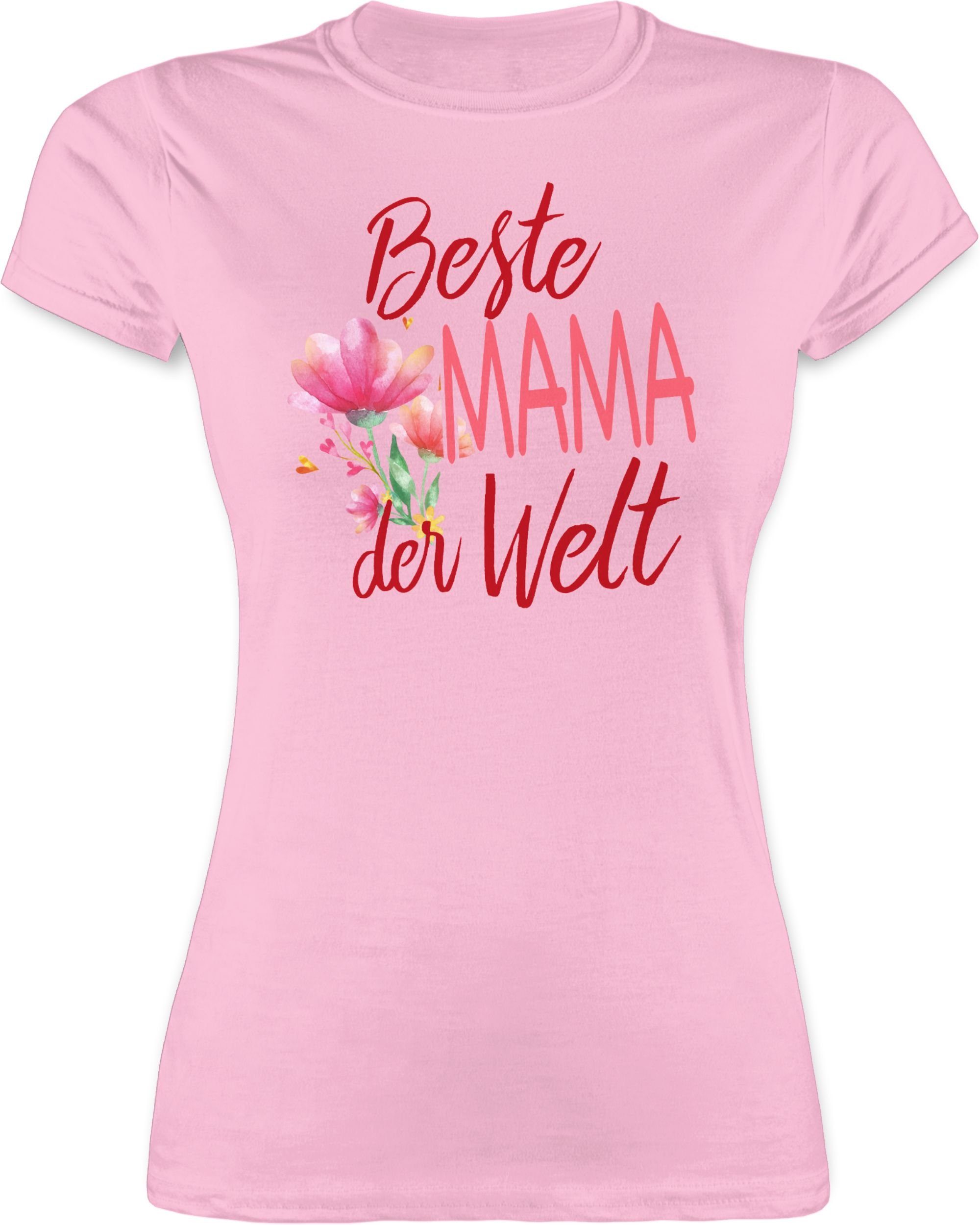 Damen Shirts Shirtracer T-Shirt Beste Mama der Welt Blumen - Muttertagsgeschenk - Damen Premium T-Shirt (1-tlg) Mama Geschenk Mu