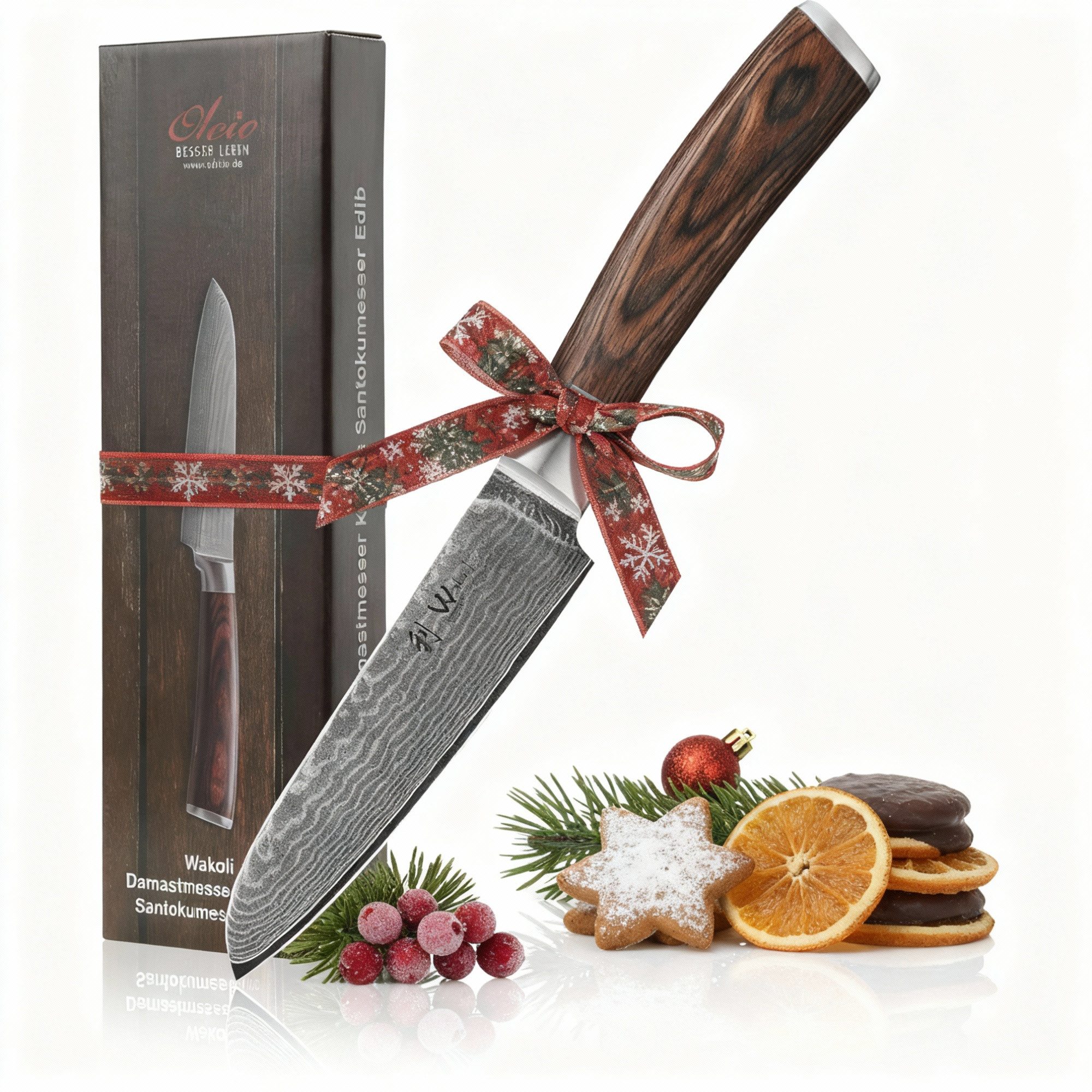 Wakoli Santokumesser EDIB Damast Kleines Santoku I Küchenmesser Kochmesser I12cm Klinge, VG10 Kern, 67 Lagen Damaststahl, Pakkaholzgriff, inkl. Geschenkbox