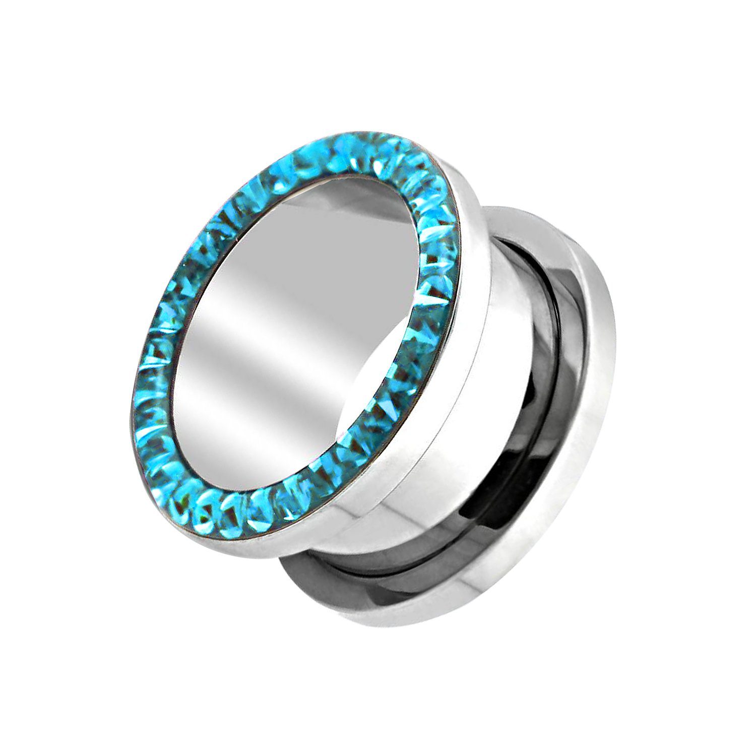 Taffstyle Plug Ohr Tunnel Piercing Kristallen Epoxy Schutzschicht Chirurgenstahl (Flesh Tunnel mit Ferido Kristallen und Epoxy Schutzschicht mit Schraubverschluss)