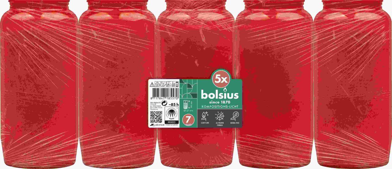 Bolsius Grabkerze BOLSIUS Kompositionslicht rot 5er Pack 14 cm
